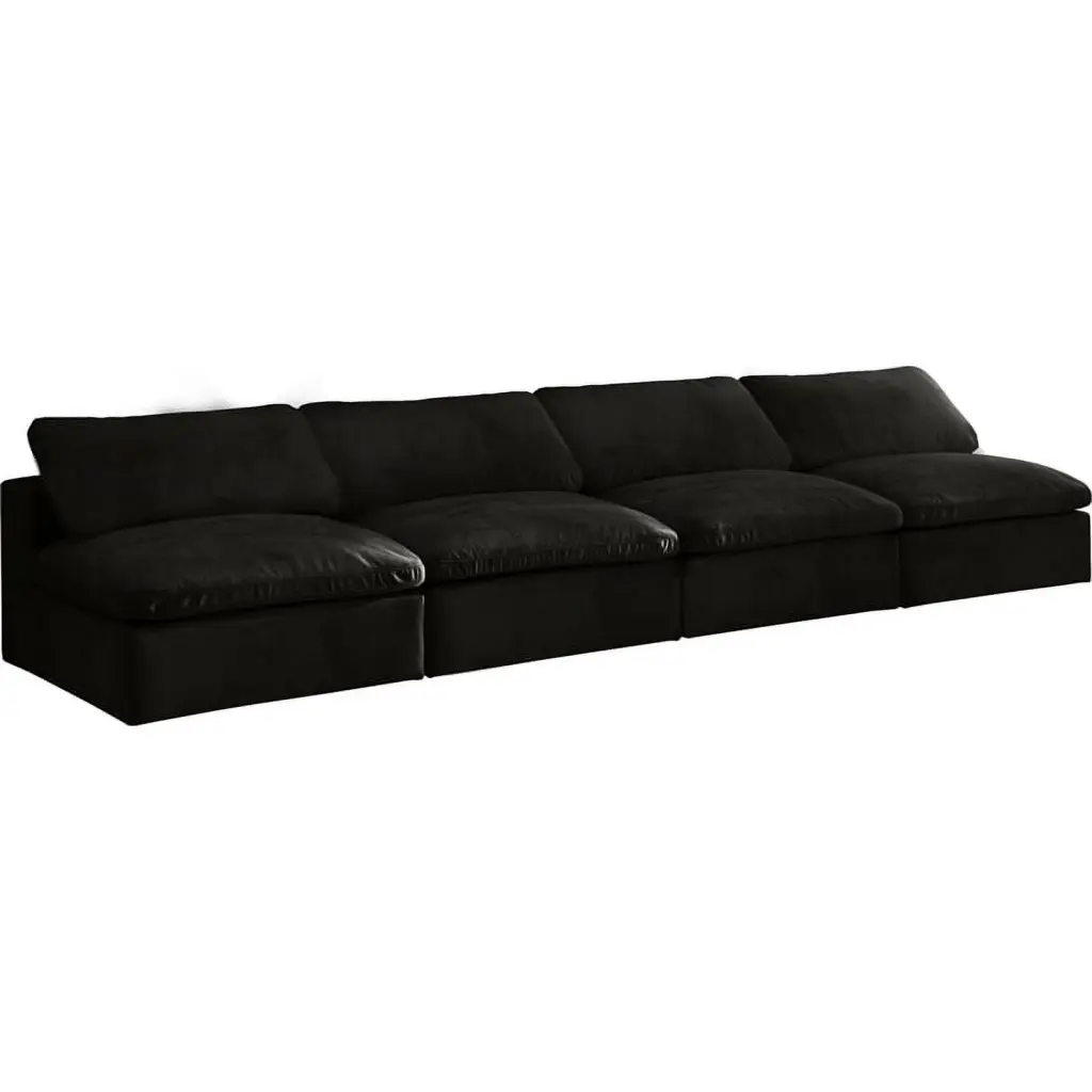 Meridian Furniture Cozy Black Velvet Modular 4 Piece Armless Sofa Modern Living Room