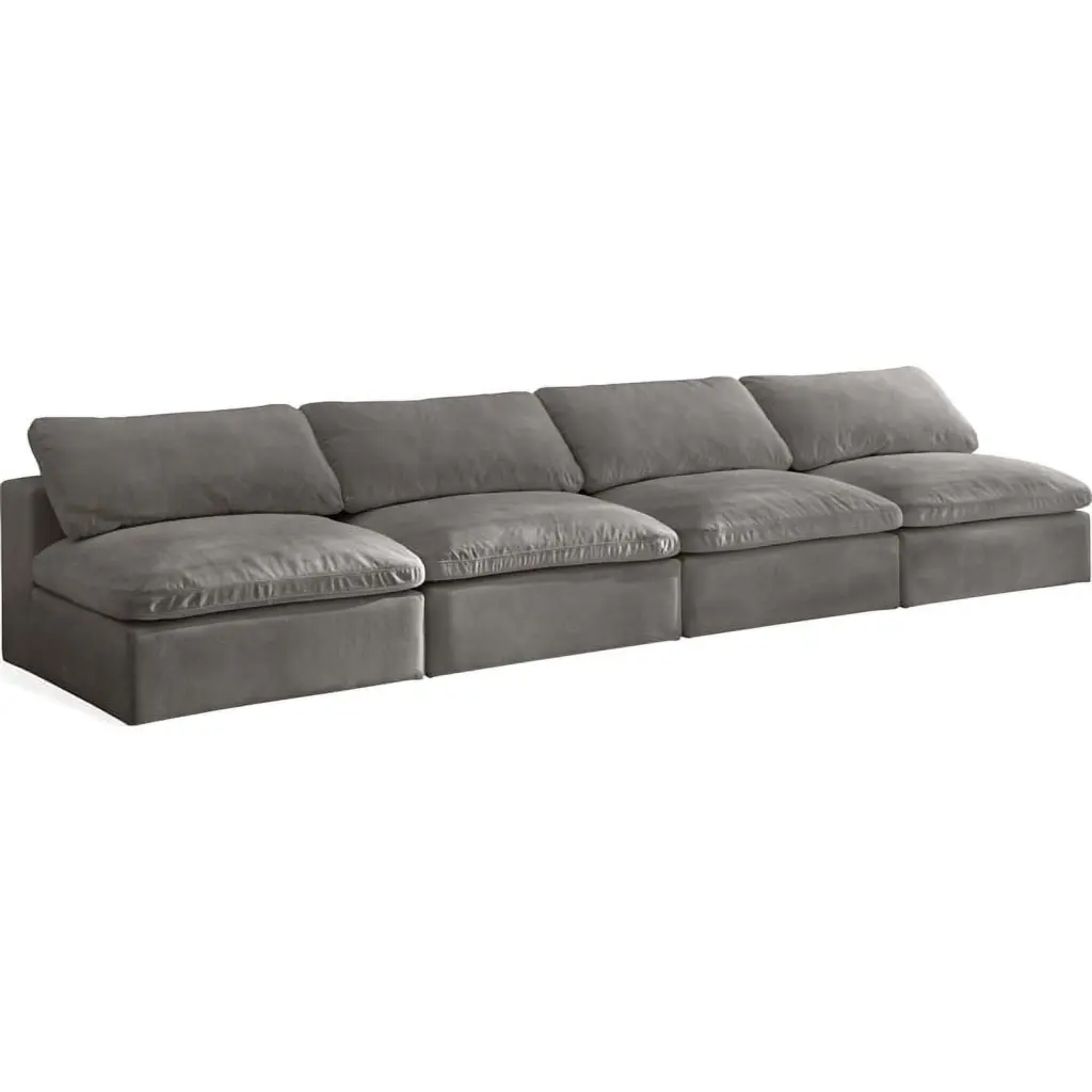 Meridian Furniture Cozy Gray Velvet Modular 4 Piece Armless Sofa Contemporary Living Room