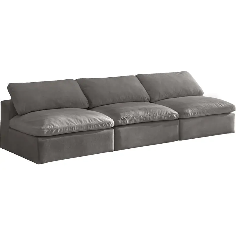 Meridian Furniture Cozy Gray Velvet Modular 3 Piece Armless Sofa Compact Living Room