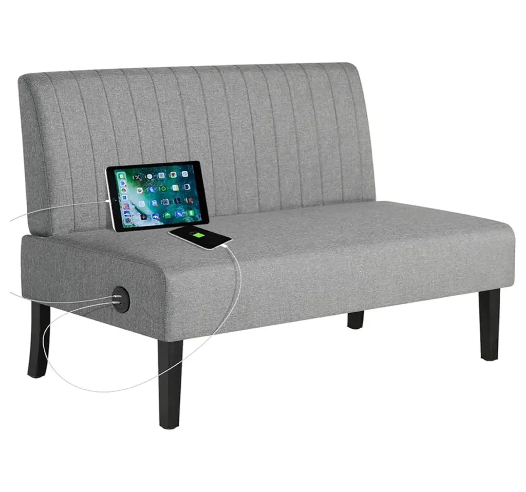 Superwum 43 Inch Mini Grey Velvet Armless Loveseat Sofa USB Port Small Spaces