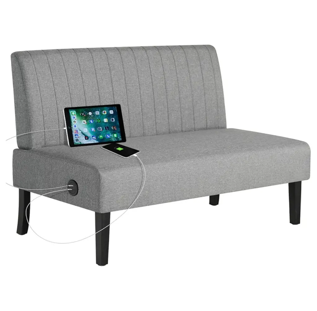 ZiaZbYinY 43 Inch Mini Grey Velvet Armless Loveseat Sofa USB Port Small Spaces