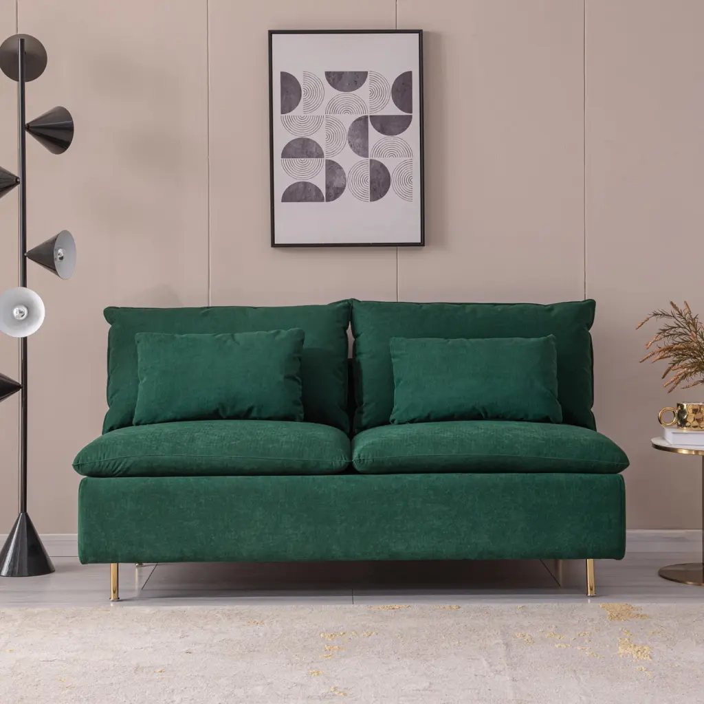 DeeHome Emerald Cotton Linen Armless Loveseat Settee Bench