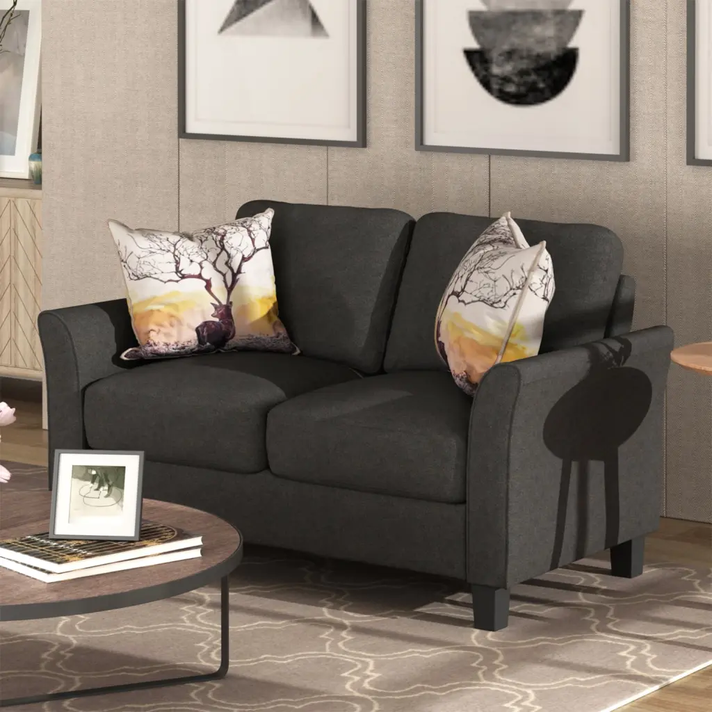 Dcenta Living Room Furniture Armrest Single Chair and Loveseat Sofa Black
