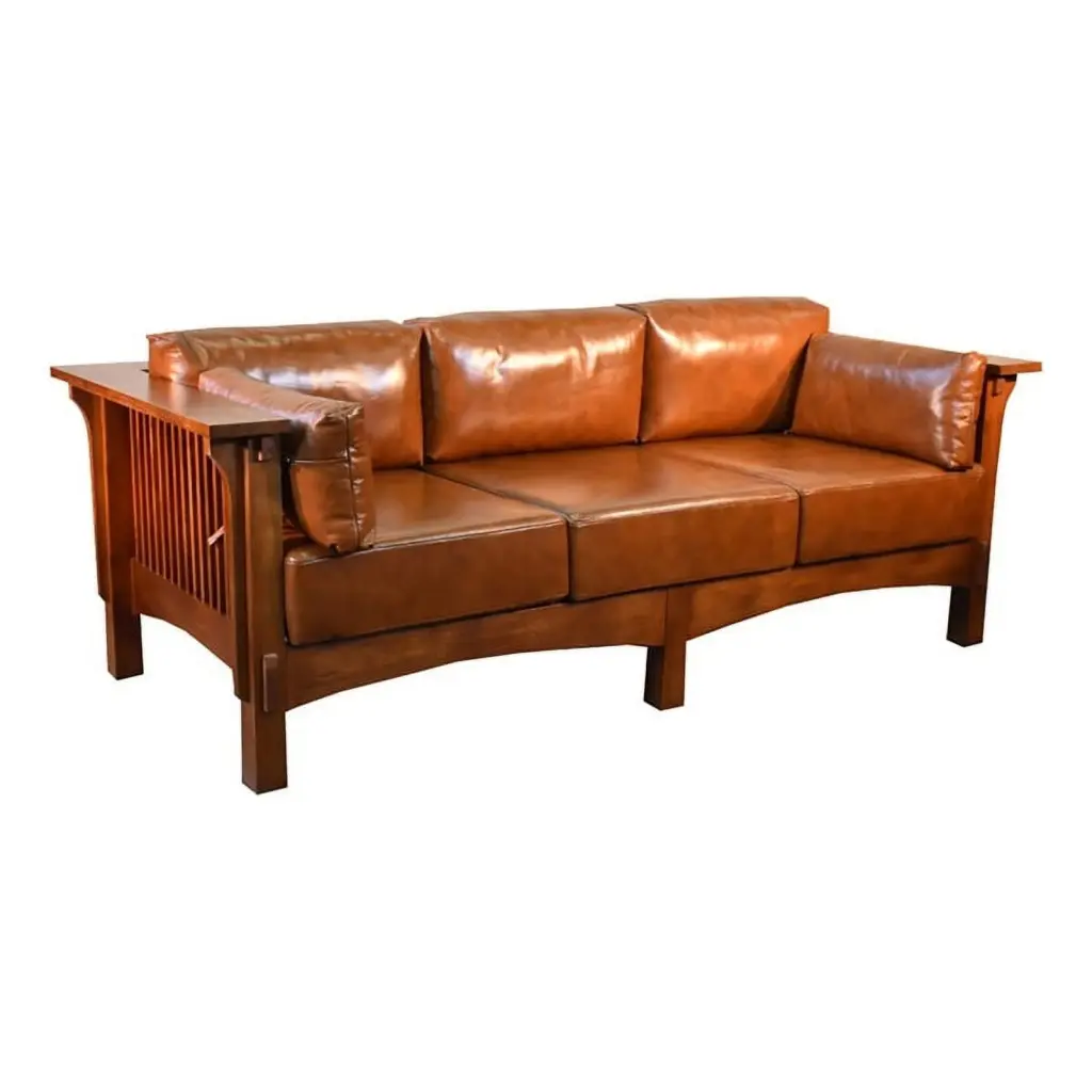 Crafters and Weavers Arts and Crafts Leather Sofa Brown/Russet