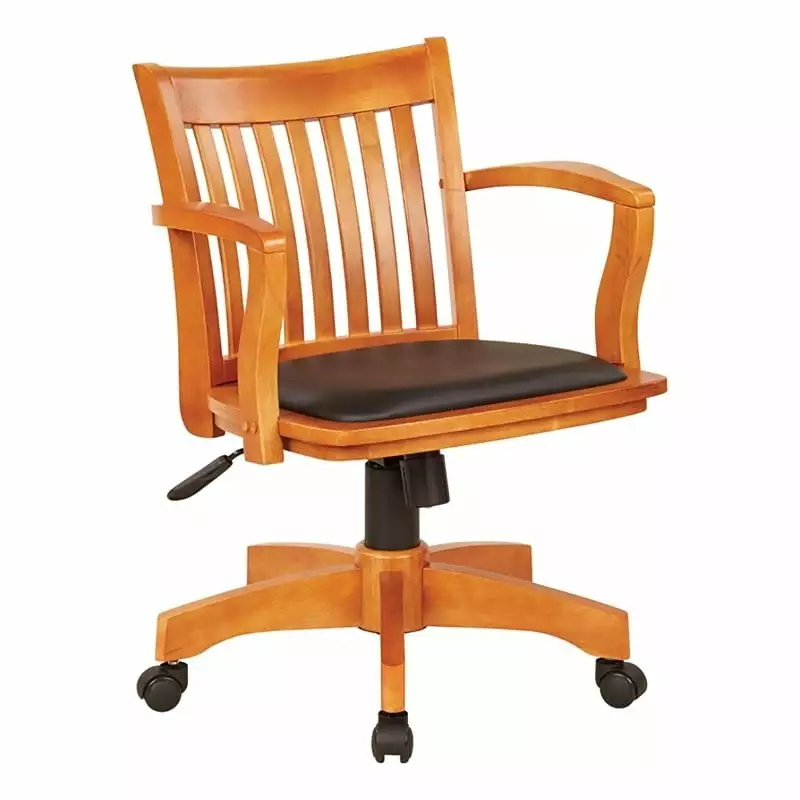 Scranton & Co Traditional Wood Vinyl Deluxe Bankers Office Chair Brown