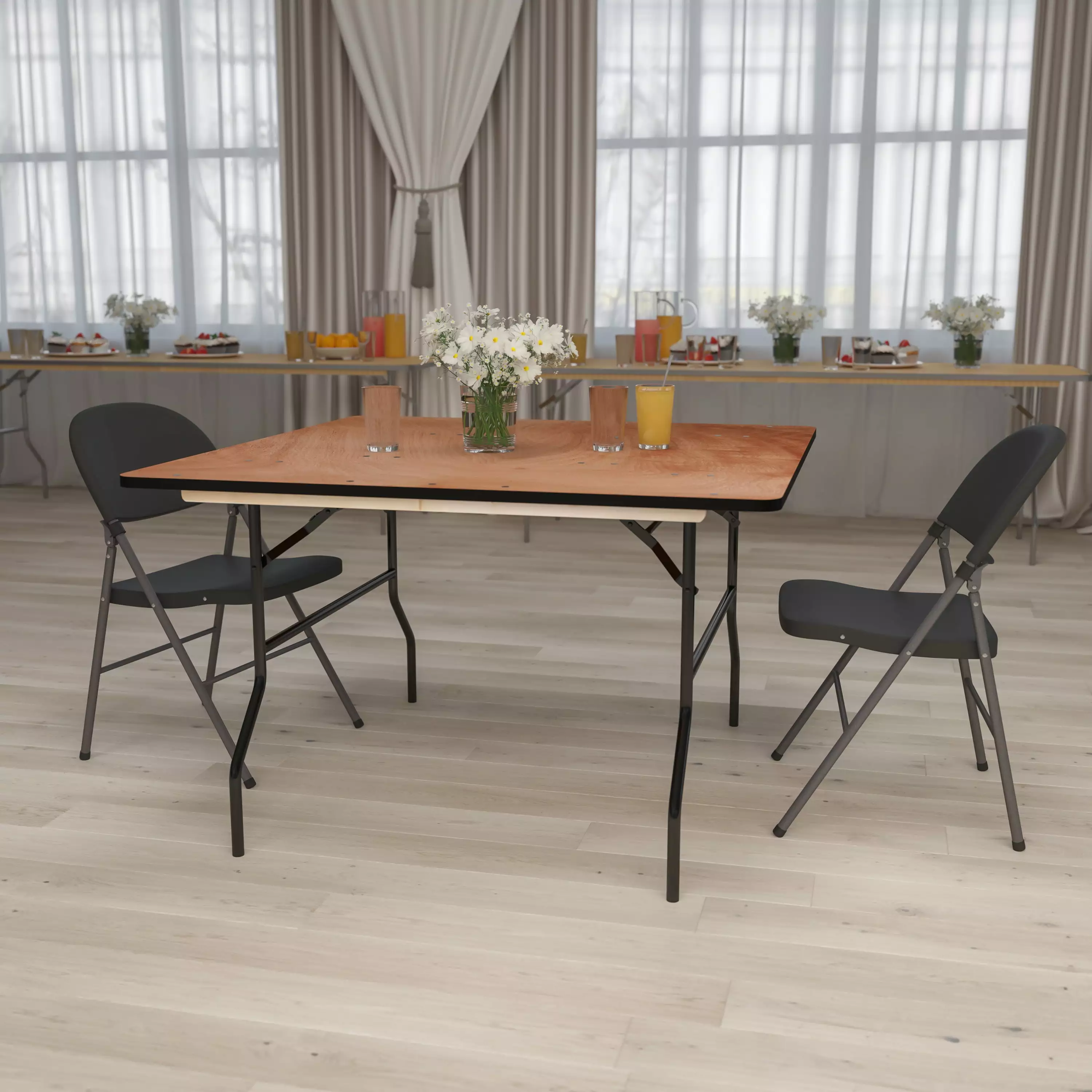 Emma + Oliver 4-Foot Square Wood Folding Banquet Table - Event & Catering Table
