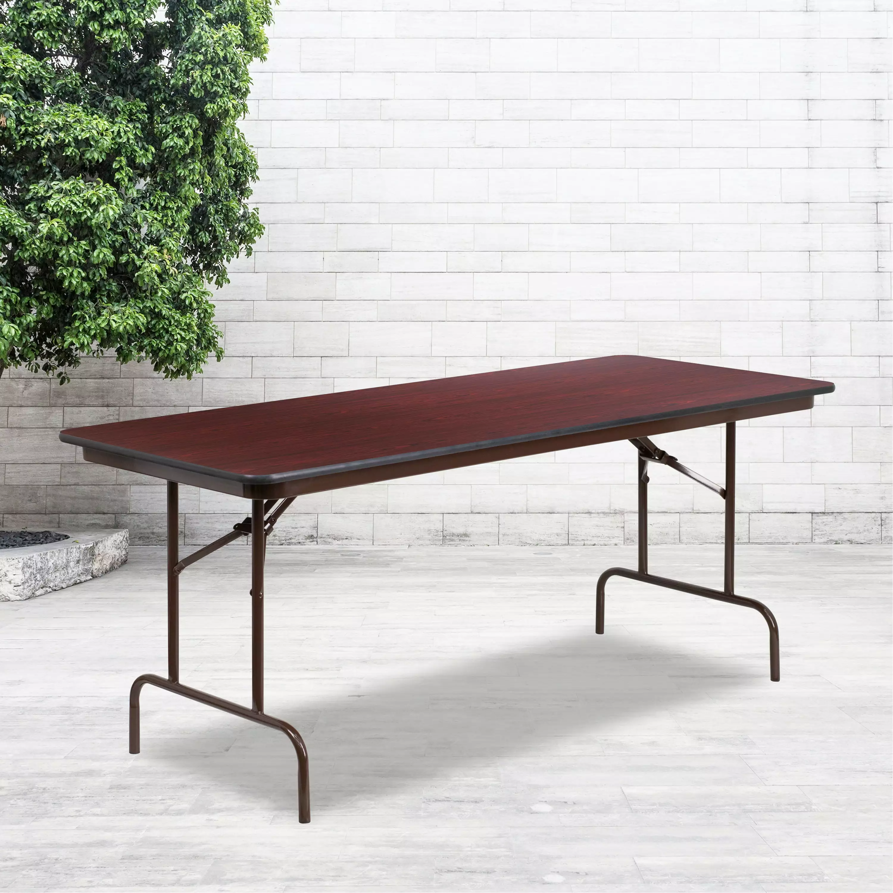 Emma + Oliver 6-Foot Mahogany Melamine Laminate Folding Banquet & Catering Table