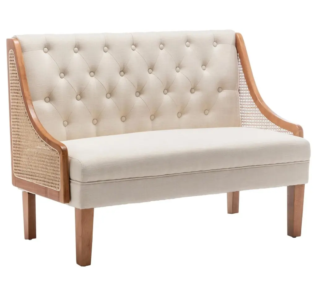 Superwum Modern Settee Small Loveseat Sofa Rattan Upholstery