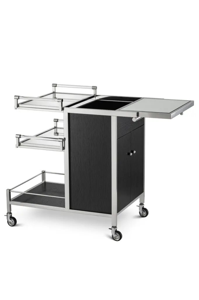 Eichholtz Eiffel Stainless Steel Black Oak Trolley Bar Cart
