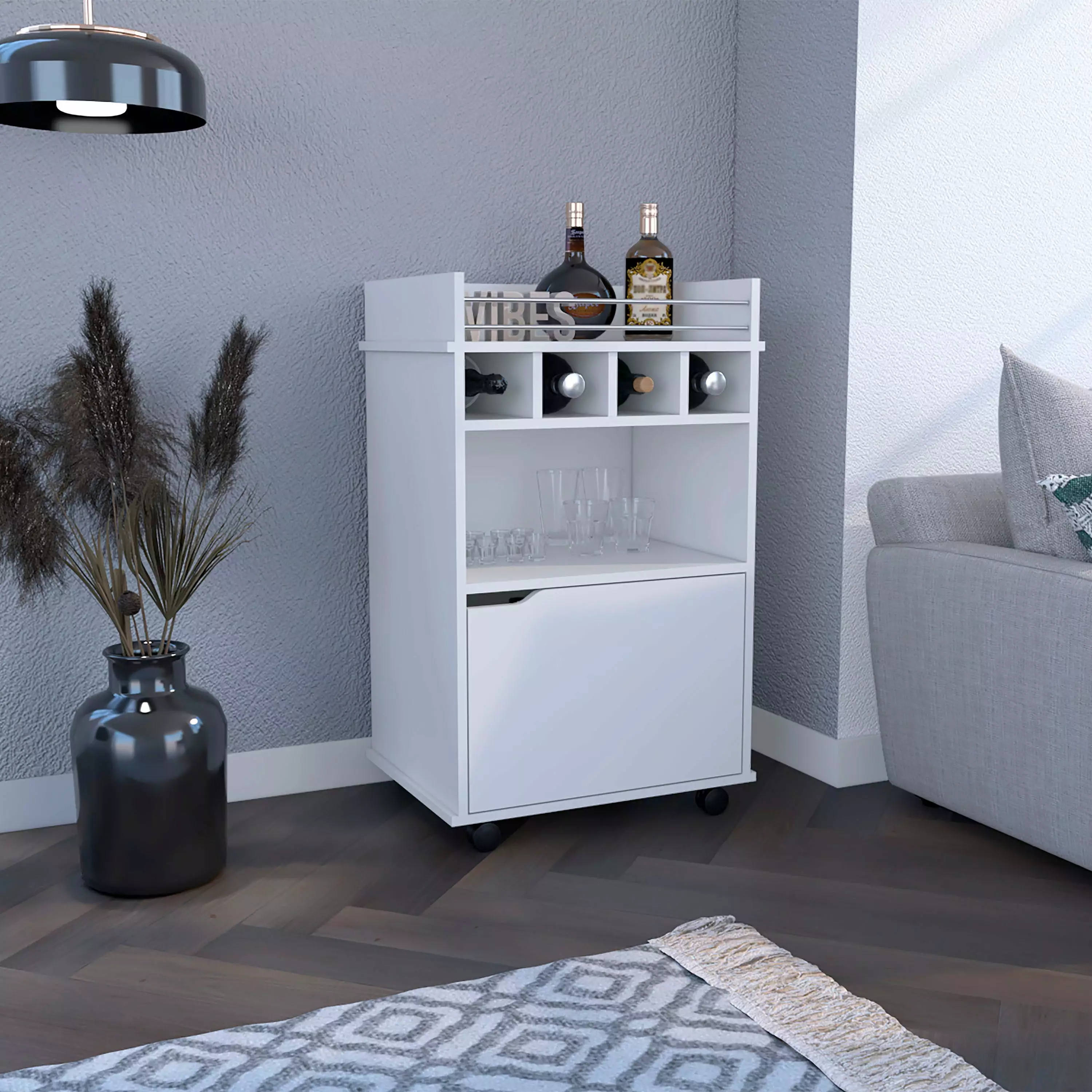 Sims Bar Cart Cabinet White Finish Mobile Storage Solution Go Green Woods