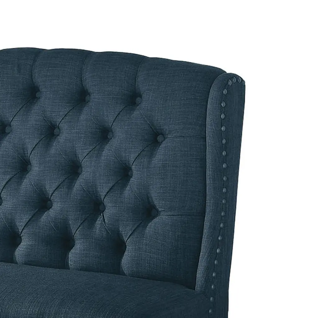 HomeStock 48 Inch Classic Loveseat Bench 2 Seater Linen Tufted Nailhead Blue