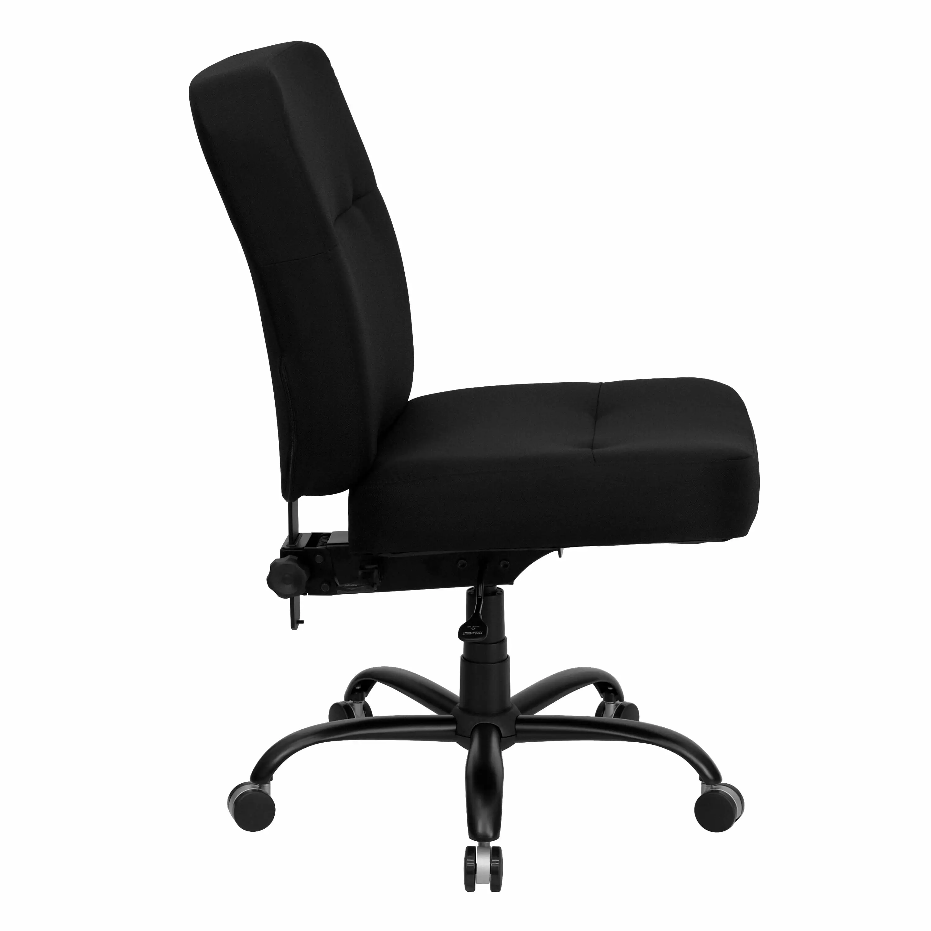 Line Furniture Tisar Big and Tall Black Fabric Armless Swivel Adjustable Office Chair Extra Wide Seat