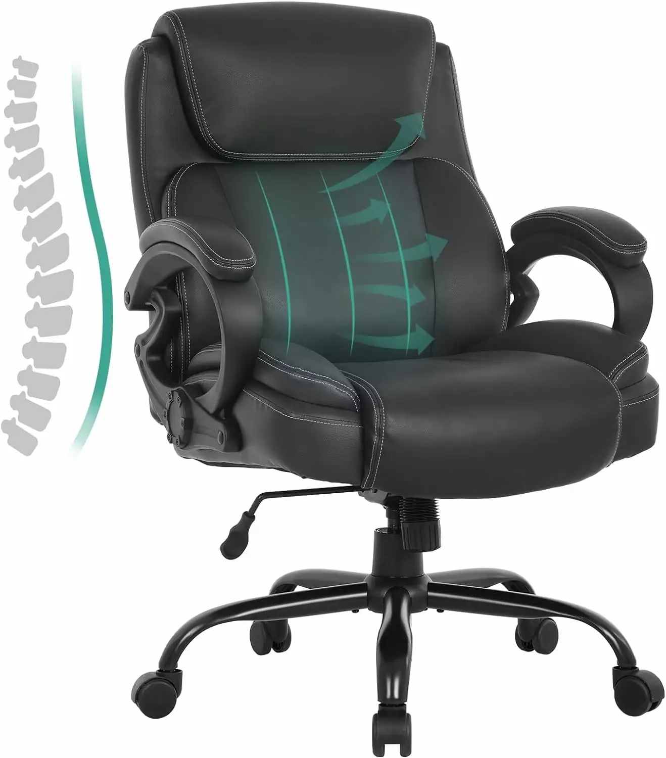 Dkelincs Big and Tall Office Chair Wide Seat, Lumbar Support, and Headrest Heavy Duty Use Black