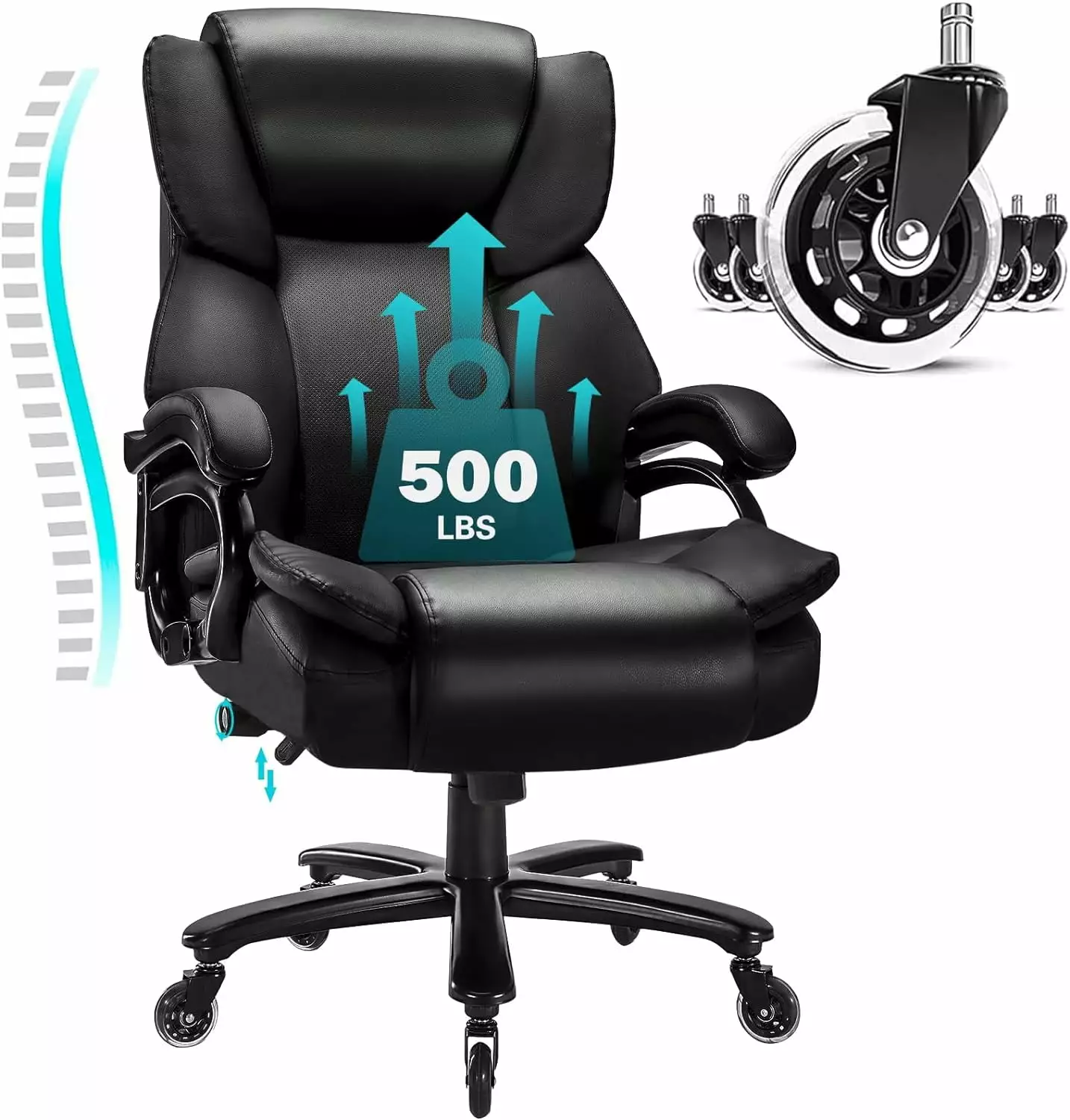 500lbs Heavy Duty Big and Tall Office Chair - High Back Executive Chair Adjustable Lumbar Support and Quiet Wheels FJU