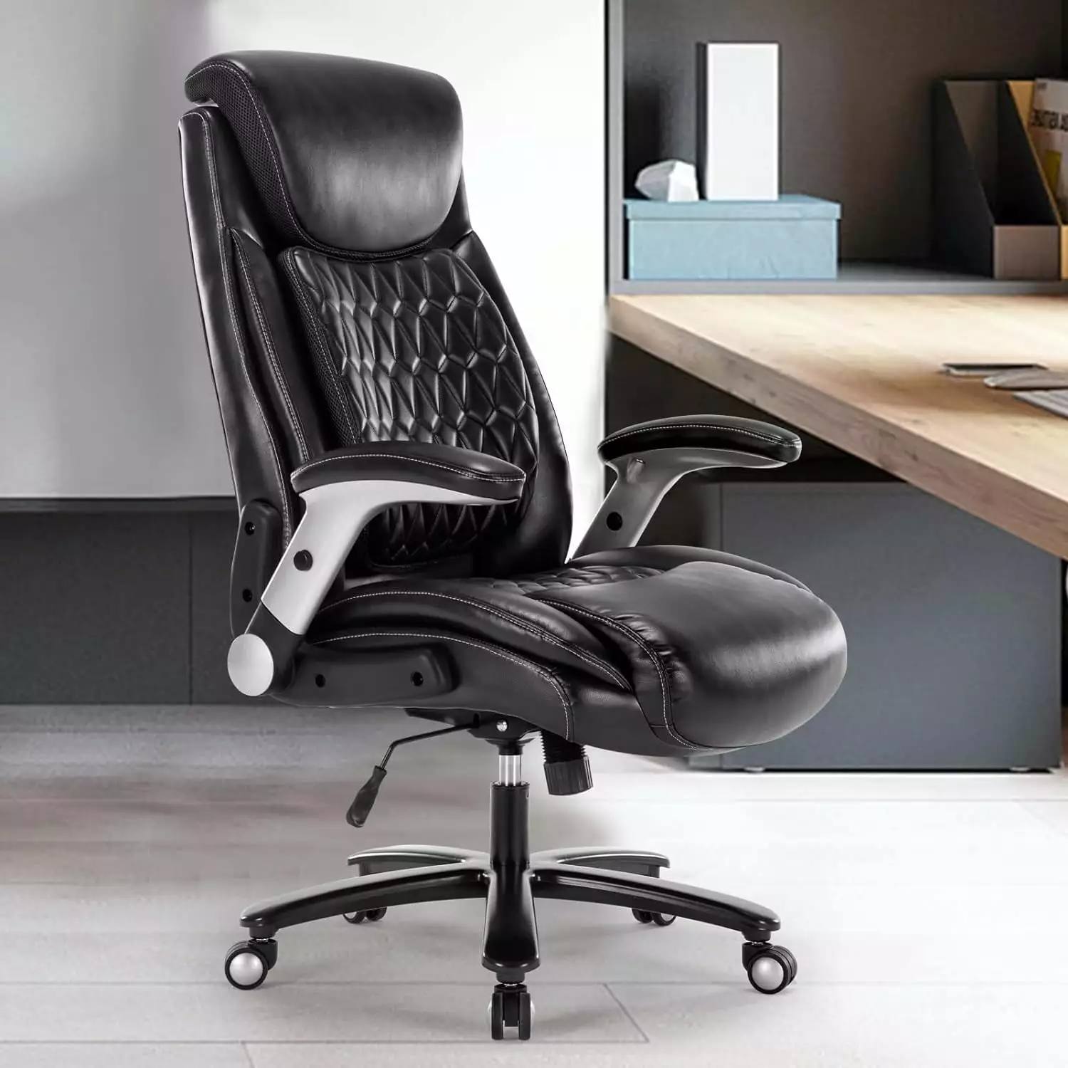Big Office Chair Wide Seat 400lbs Heavy Duty High Back Executive Chair Lumbar Support FJU