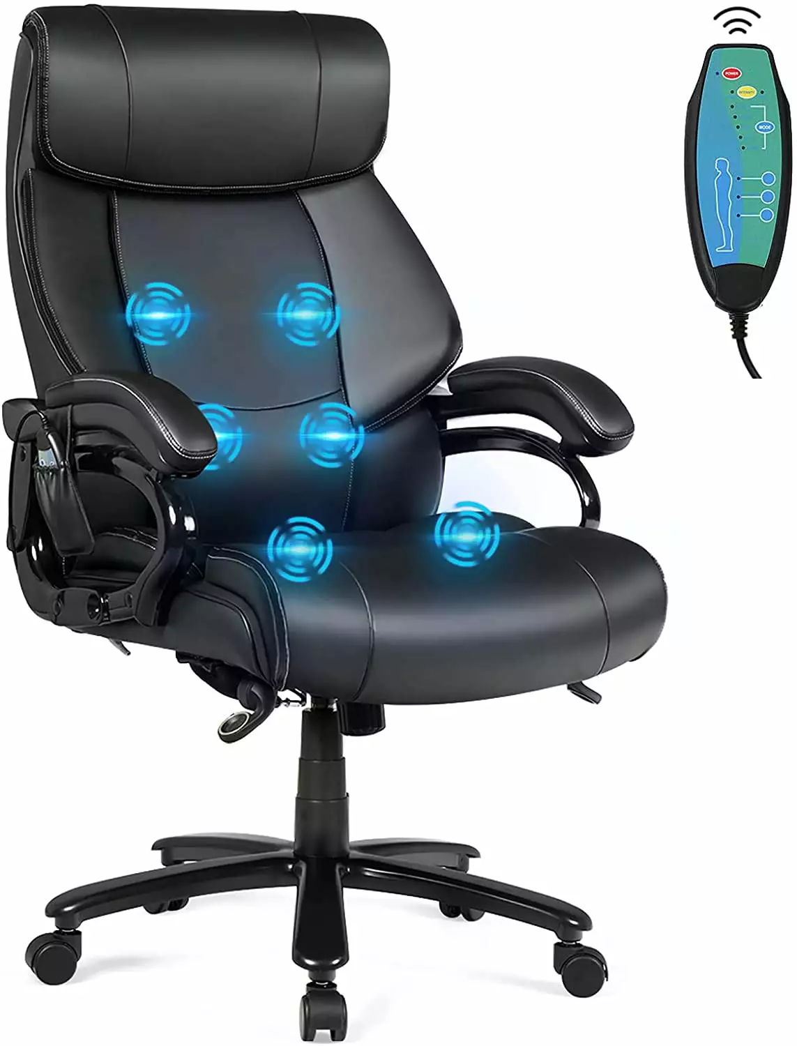 FJU Big and Tall Office Chair 500lbs Ergonomic PU Leather Computer Chair Six Massage Points