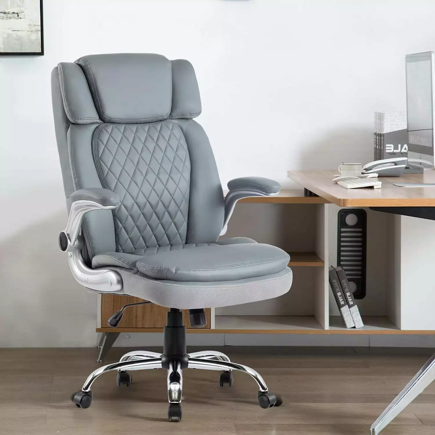 High Back Executive Office Chair Adjustable Arms and Thick PU Leather Seat Big and Tall Users FJU