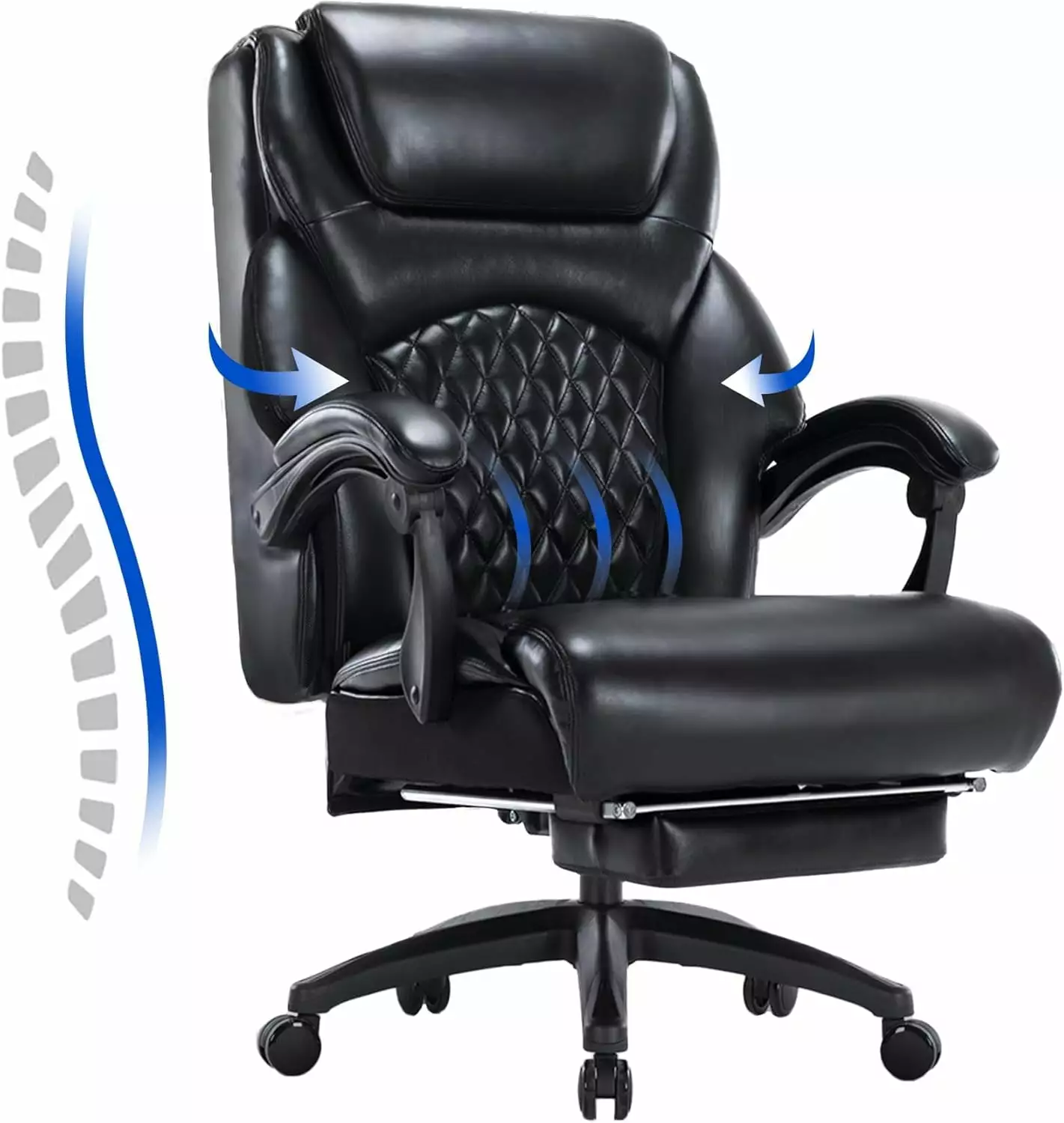 Heavy Duty Big and Tall Office Chair Footrest and Lumbar Support - High Back Executive Desk Chair Heavy People MENGGE