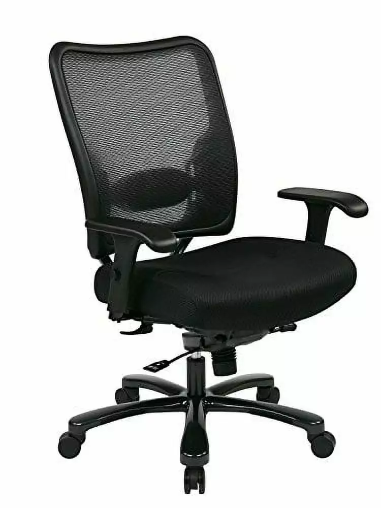 SPACE Seating Big and Tall AirGrid Back Padded Mesh Seat Adjustable Arms Gunmetal Base Ergonomic Managers Chair Black