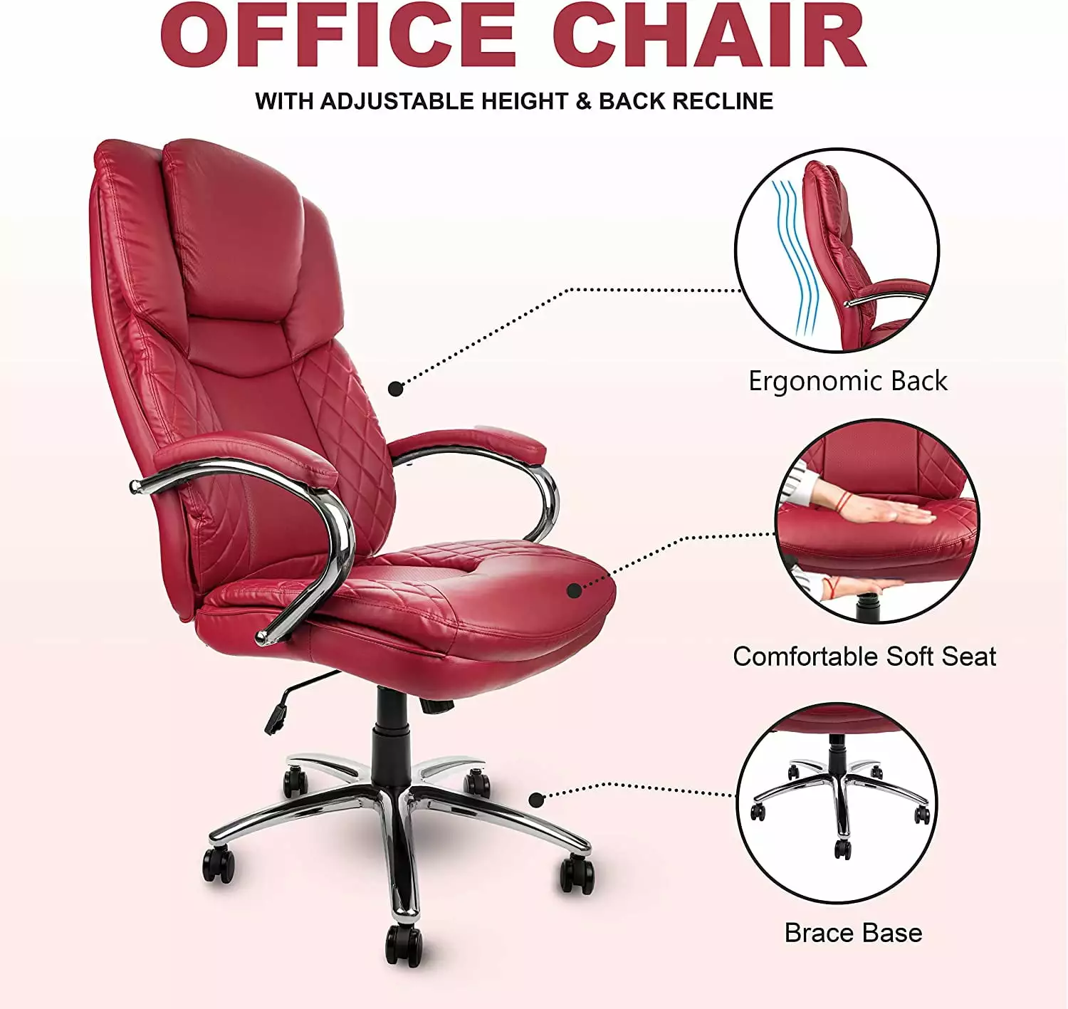 US Office Elements Big and Tall Executive Office Chair Heavy People PU Leather Padded Adjustable High Back Managerial Chai...