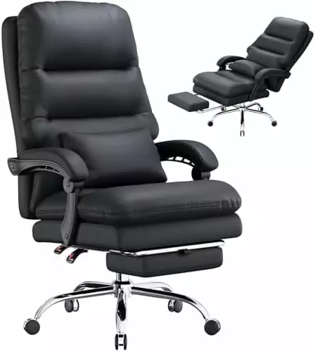400LBS Big and Tall Office Chair Footrest and Lumbar Pillow - High Back PU Leather Executive Desk Chair Black XINGAN