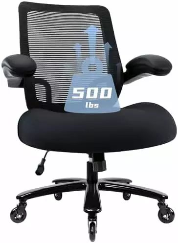500lbs Big and Tall Office Chair Heavy Duty Mesh Ergonomic Desk Chair High Back Computer Chair Flip Up Armrests Wide Thick...
