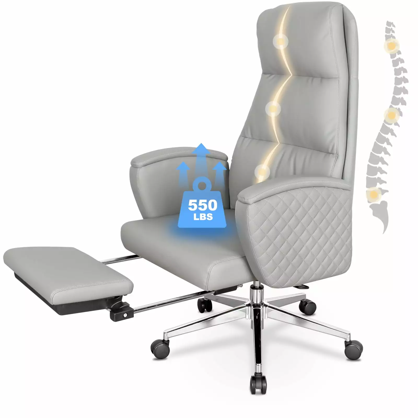 Executive Leather Office Chair 550lb Big and Tall Office Chair Foot Rest Reclining Desk Chair High Back Ergonomic Home Off...