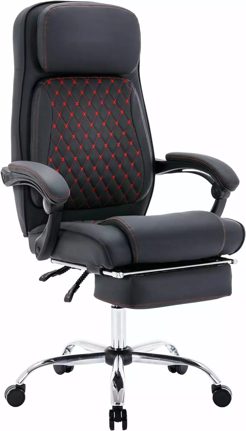 Big and Tall Office Chair Executive Desk Chair Footrest Ergonomic Reclining High Back Leather Chair Lumbar Support BLACK Y...