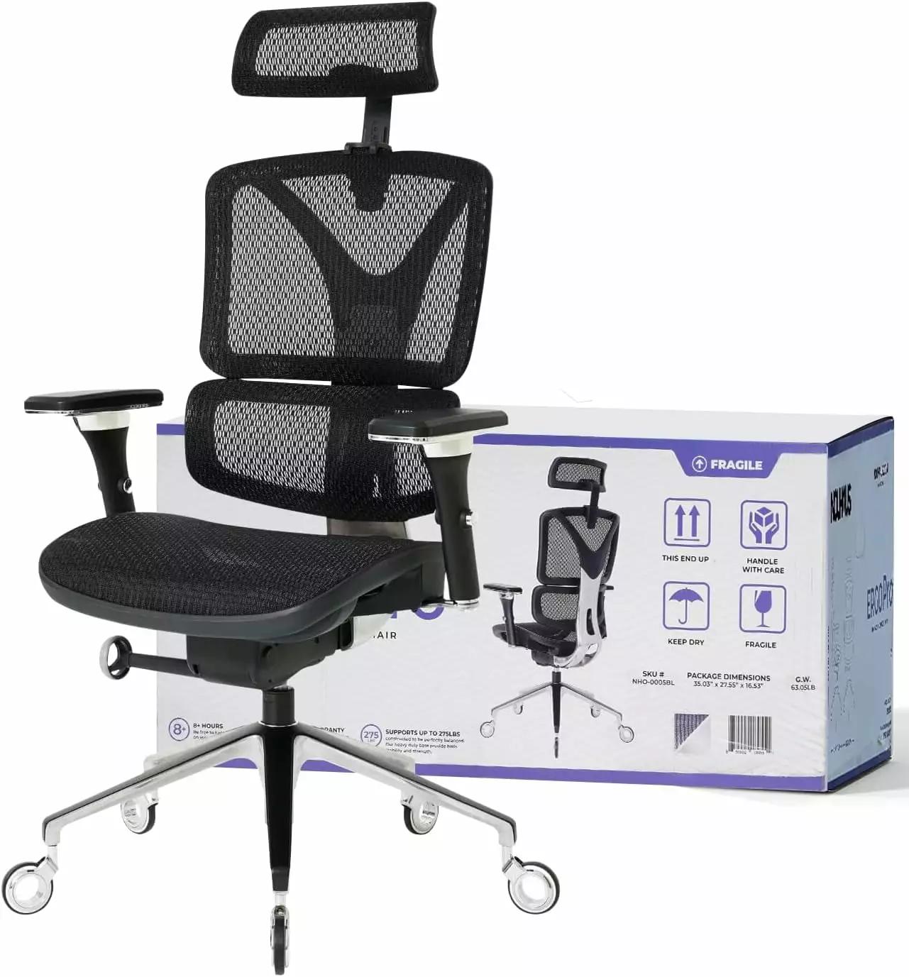 KEMANHUAN Ergonomic Office Chair Aluminum Alloy Big and Tall Mesh Computer Chair Dynamic Lumbar Support Black
