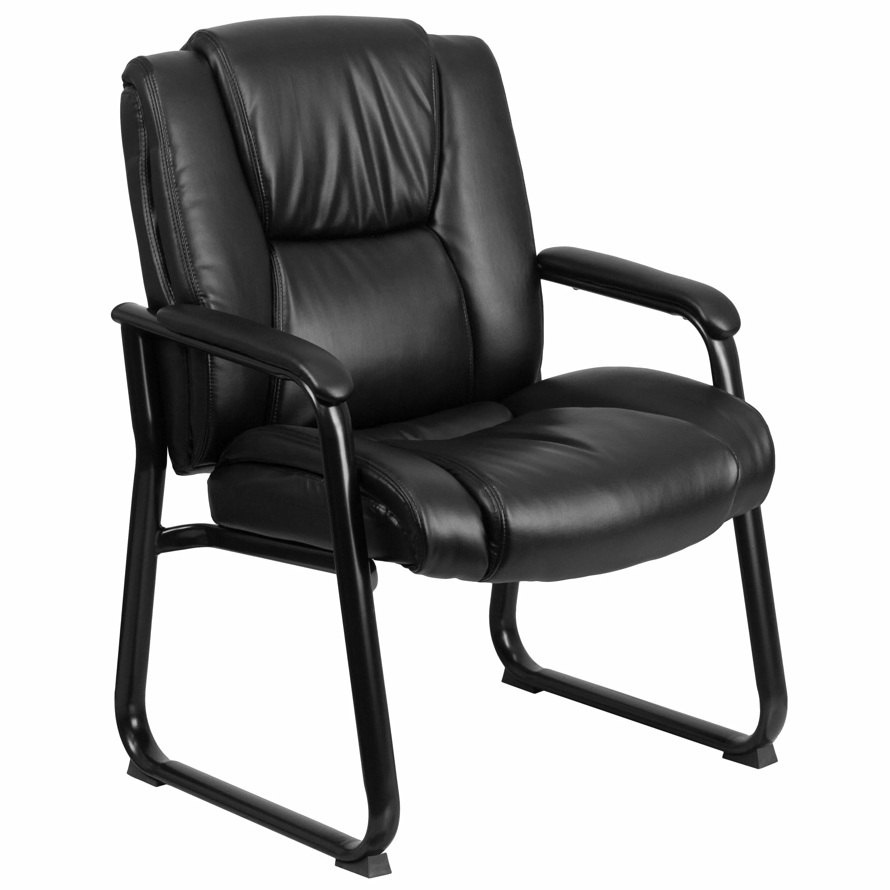 Line Furniture Aubry Big and Tall Black Leather Executive Office Side Chair Sled Base