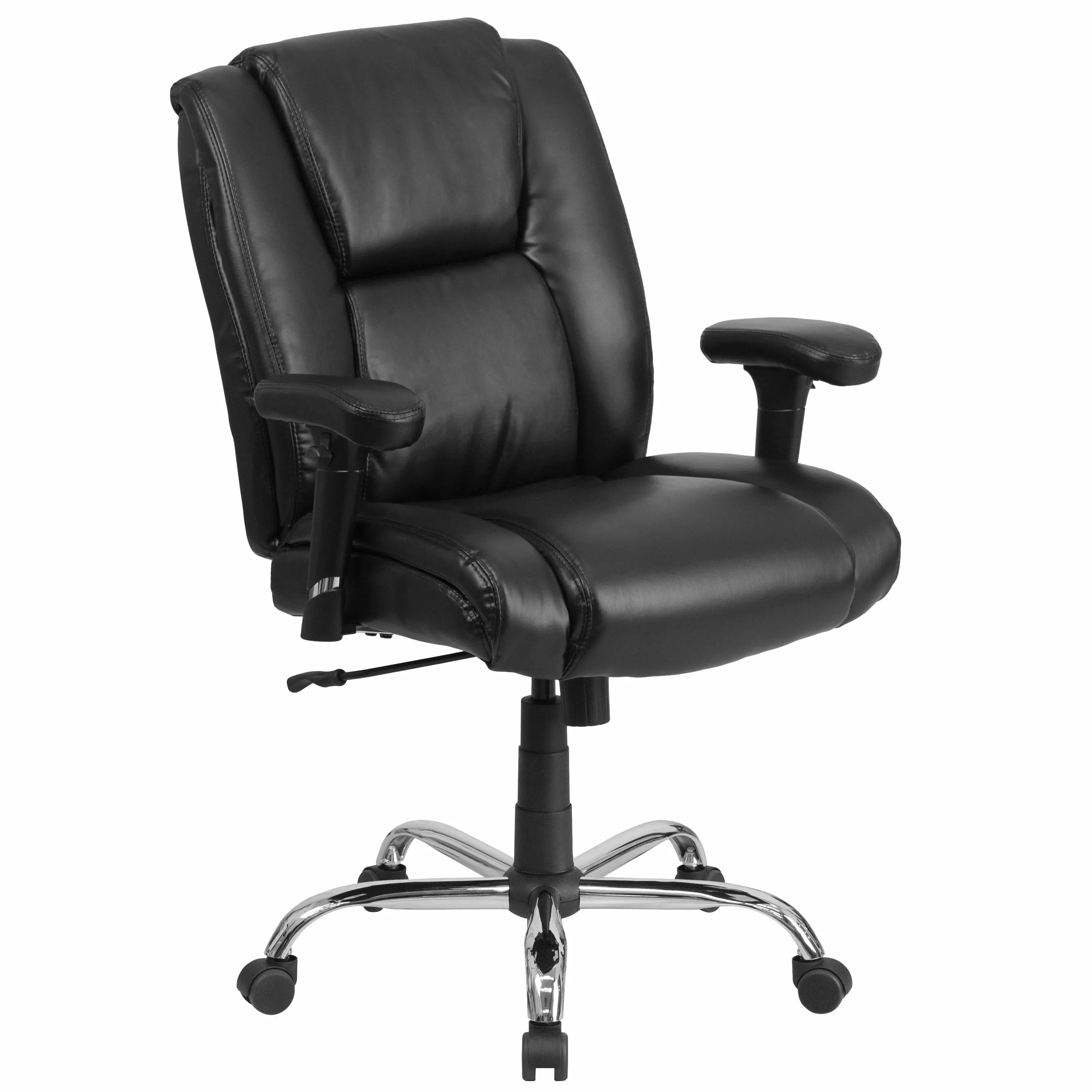 Line Furniture Nerute Big and Tall Black Leather Swivel Office Chair Adjustable Arms - Premium Comfort