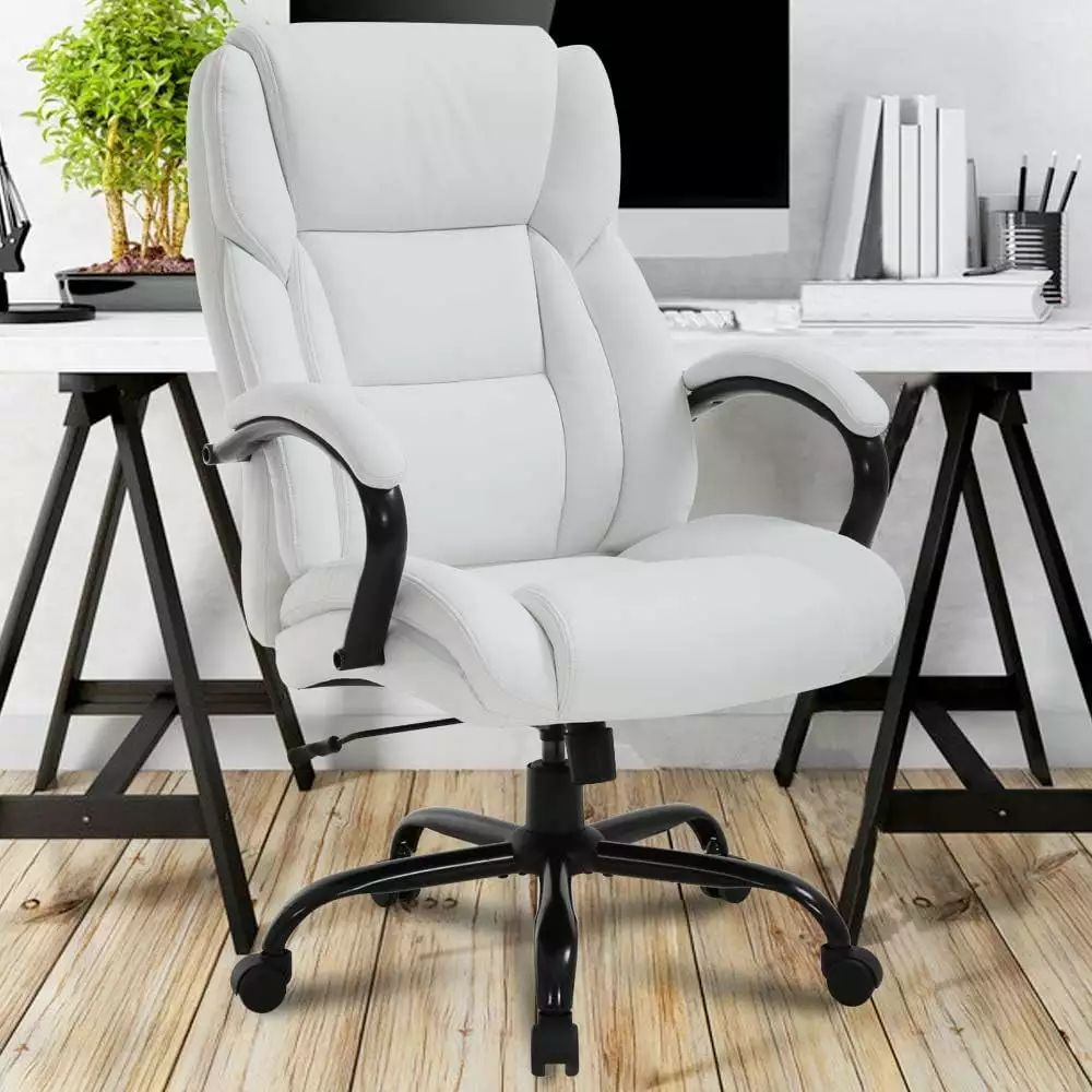 Dkelincs Big & Tall Executive Office Chair 500 lbs Capacity Heavy Duty Computer Desk Chair Lumbar Support Armrest White