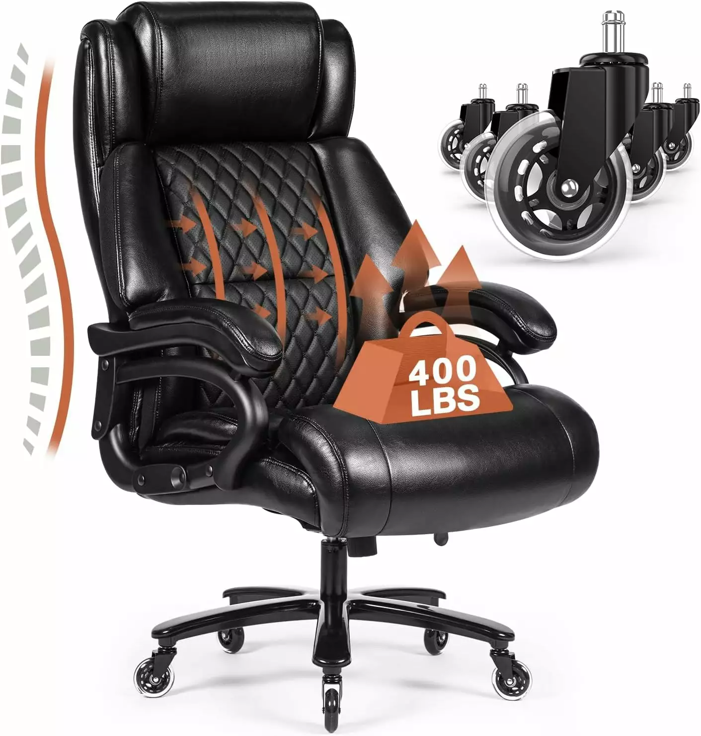 Big and Tall 400lbs Office Chair High Back Executive Chair Lumbar Support Black FANWB