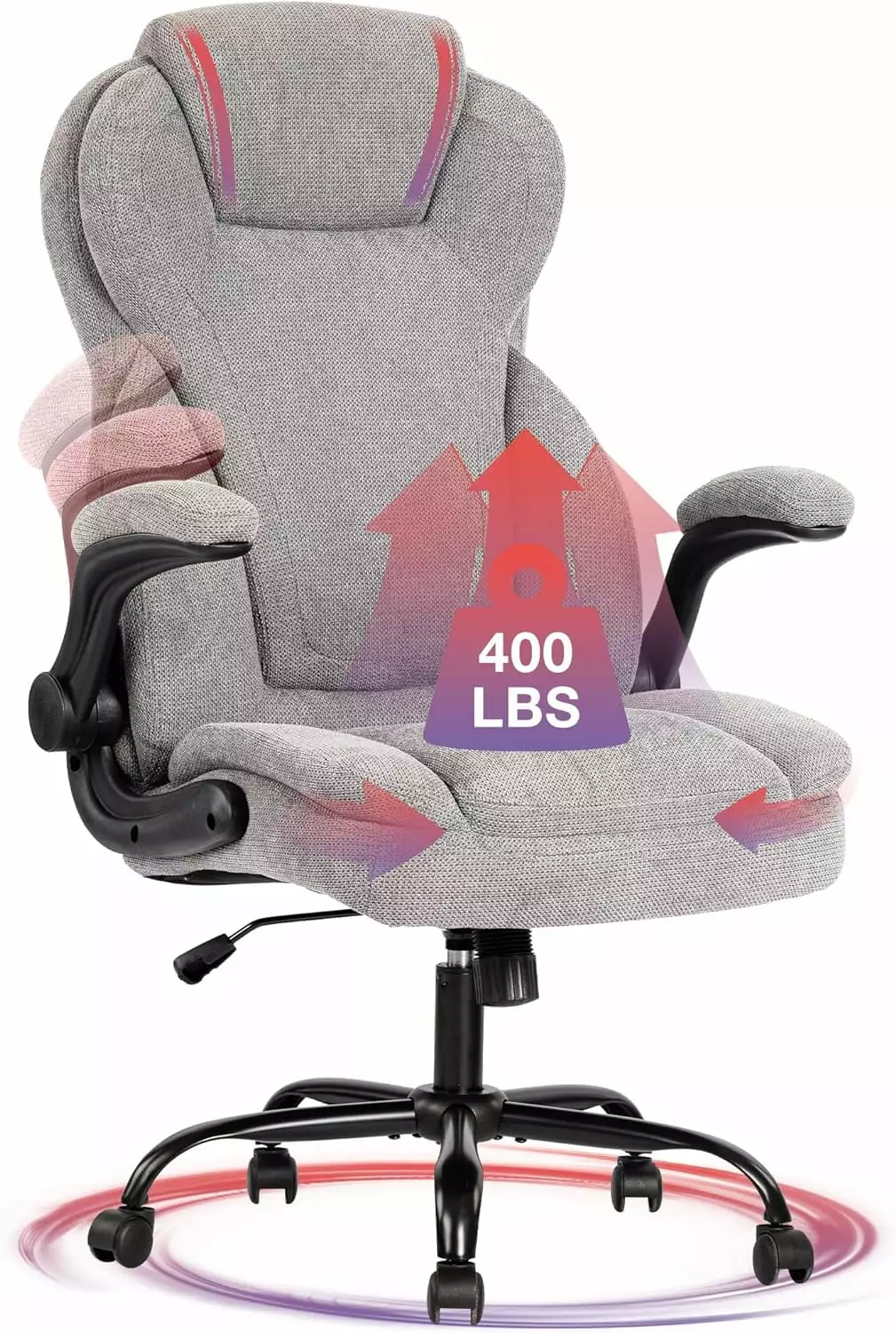 Big and Tall Fabric Office Chair 400lbs - Heavy Duty Executive Desk Chair Wide Seat - Black FJU
