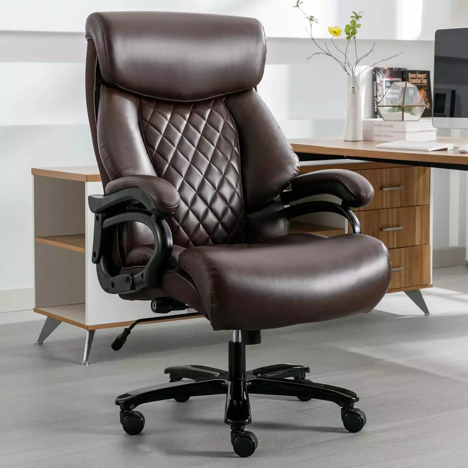 Big and Tall Office Chair 400 lbs Executive Leather Swivel Chair Arms High Back Desk Chair Adjustable Lumbar Support Heavy...