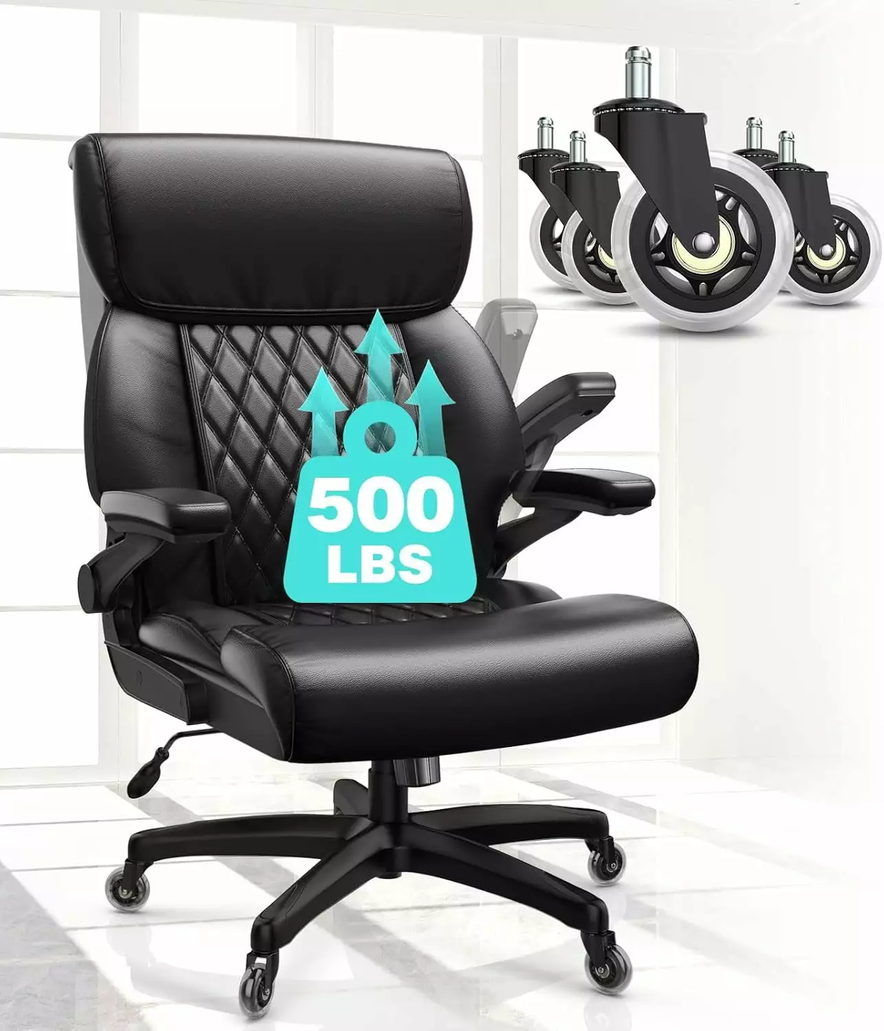 Big and Tall Office Chair 500lbs Capacity High Back Large Executive Chair Flip-up Armrests and Wide Seat FJU
