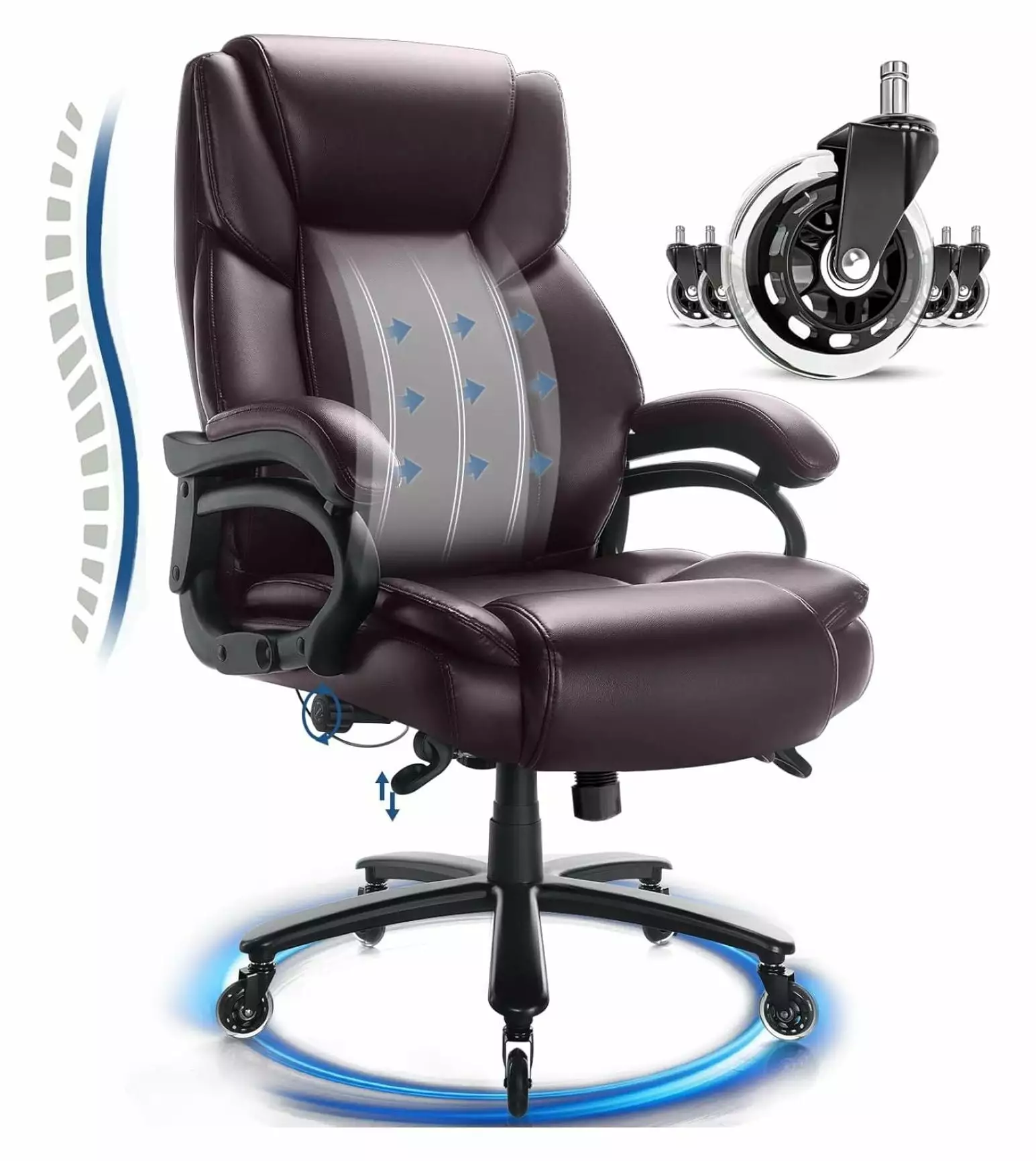 Big and Tall Office Chair 500lbs Ergonomic Executive Chair Adjustable Lumbar Support Generic