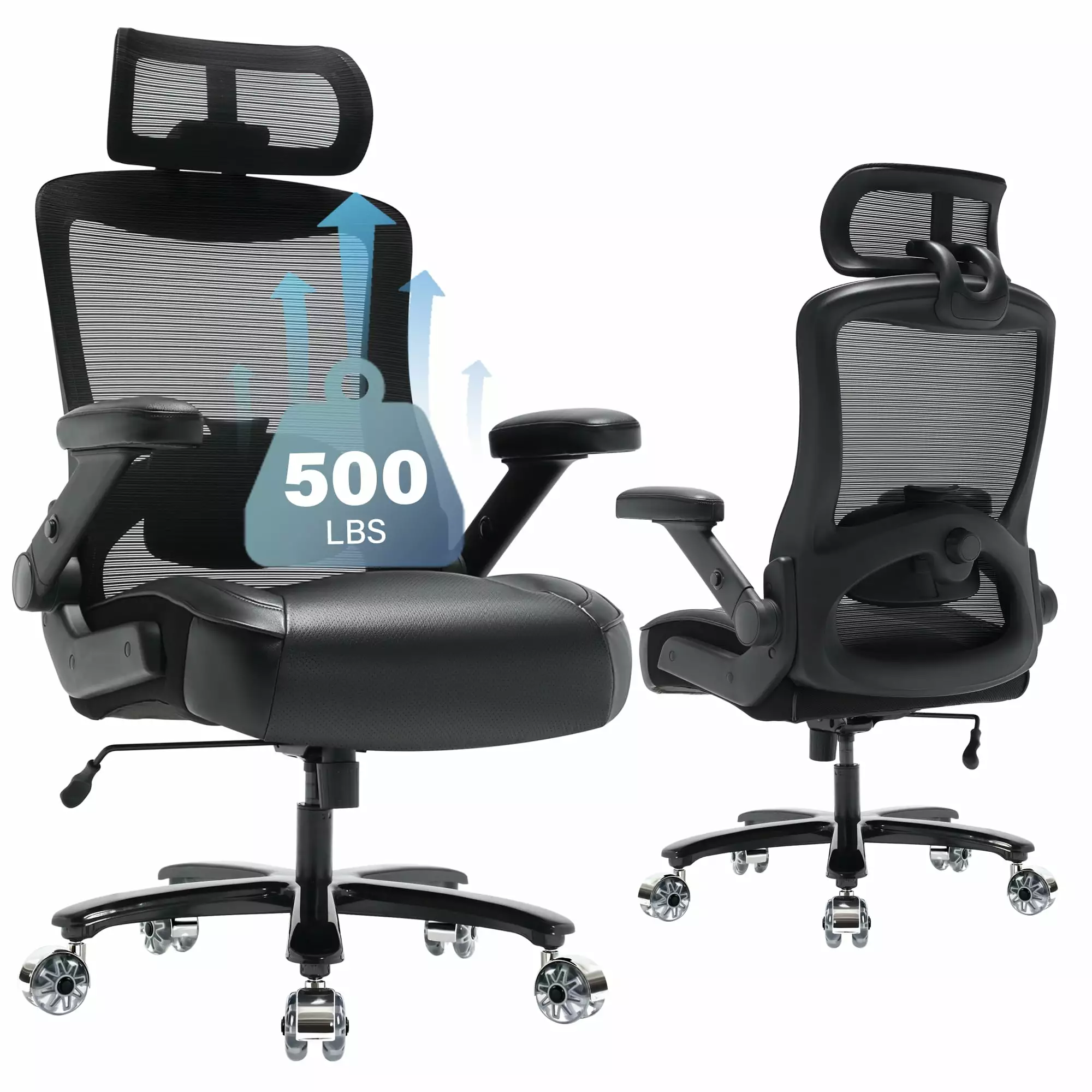 Big and Tall 500lbs Office Chair High Back Mesh Desk Chair Adjustable Lumbar Support Headrest Black ITOU