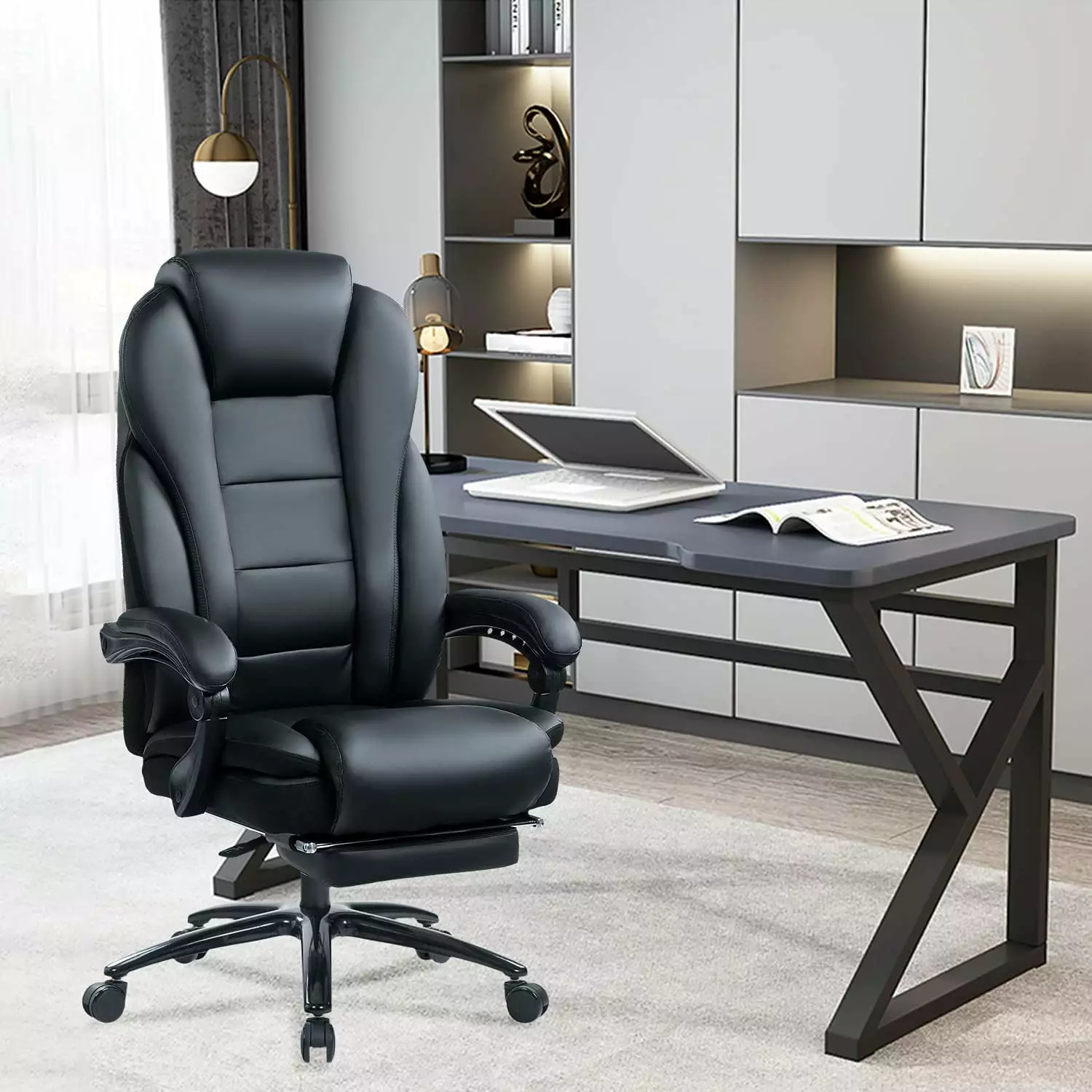 Big and Tall Office Chair 400lbs Memory Foam Seat and Adjustable Footrest JumpTime