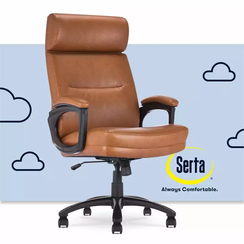 Serta Comfort Executive Big & Tall Ergonomic Office Chair Bonded Leather Cognac