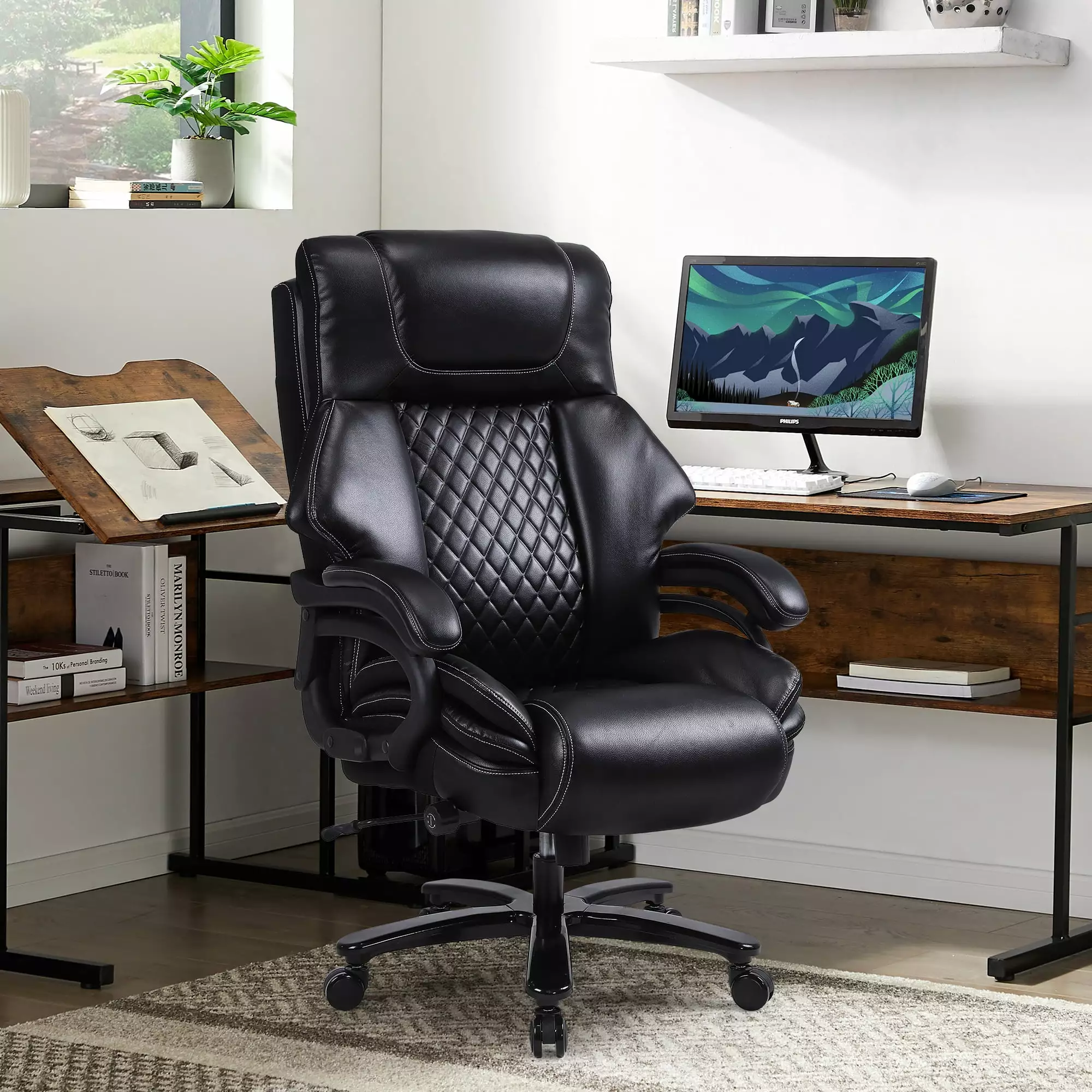 Vanbow Heavy and Tall Adjustable Executive Big and Tall Office Chair Ergonomic Desk Chair SMHZ