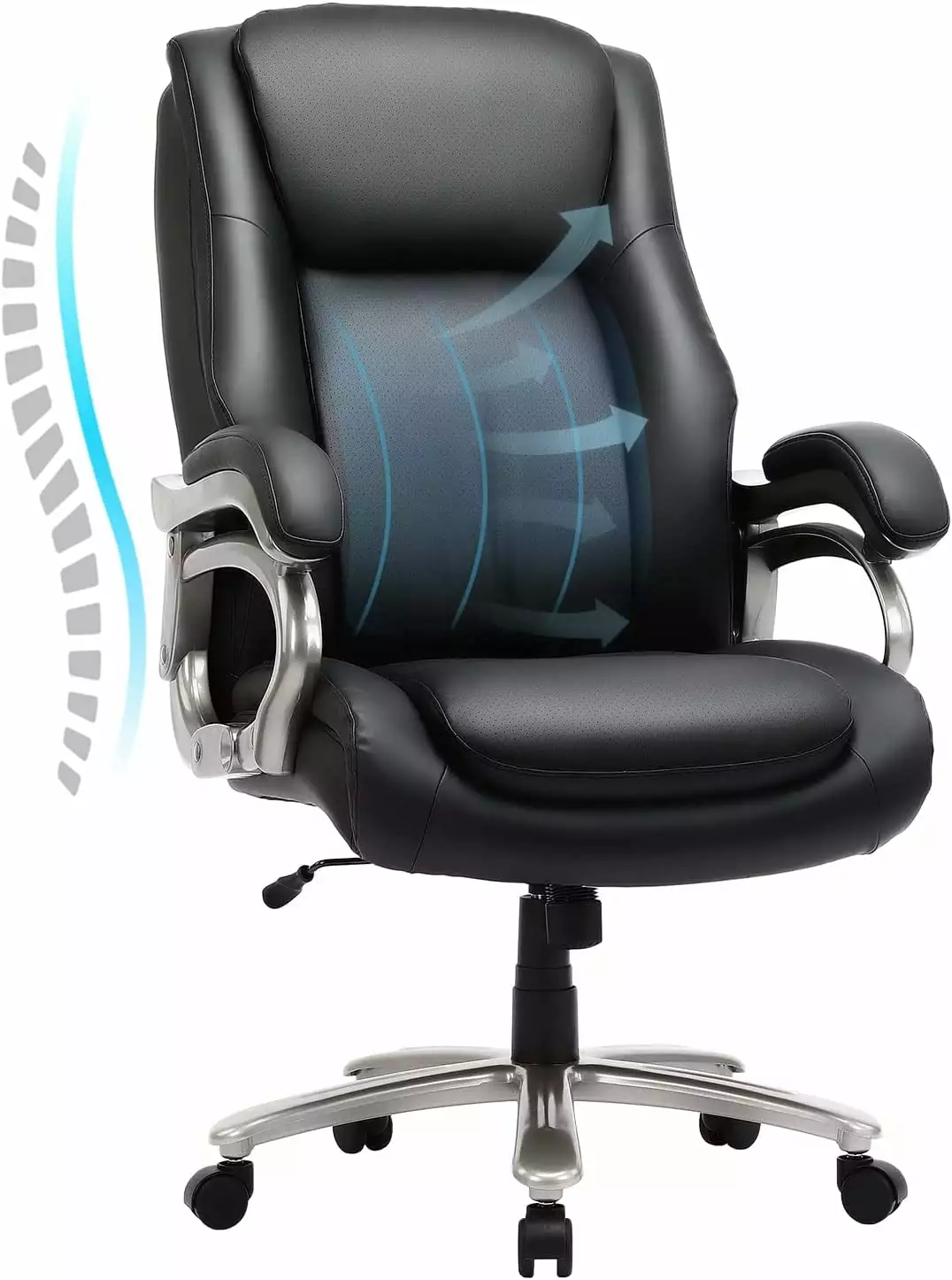 Big Tall Office Chair 400Lbs Wide Seat High Back PU Leather Executive Desk Chair Black TRAHOO