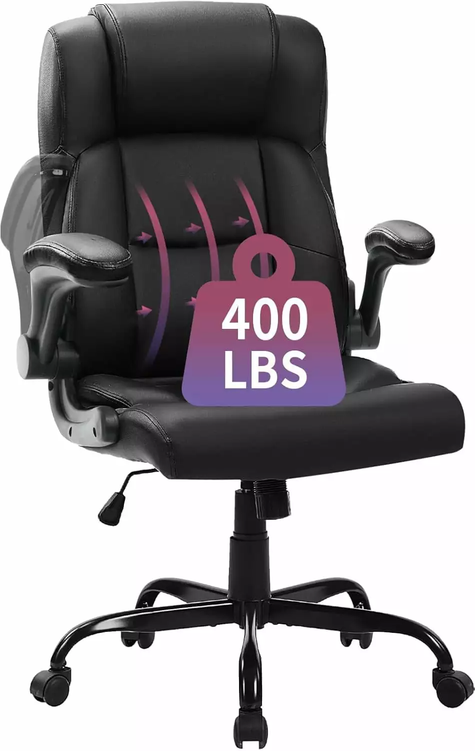 Big and Tall Office Chair 400LBS Flip Up Arms Leather Executive Desk Chair Lumbar Back Support 8 Hours Work WYD