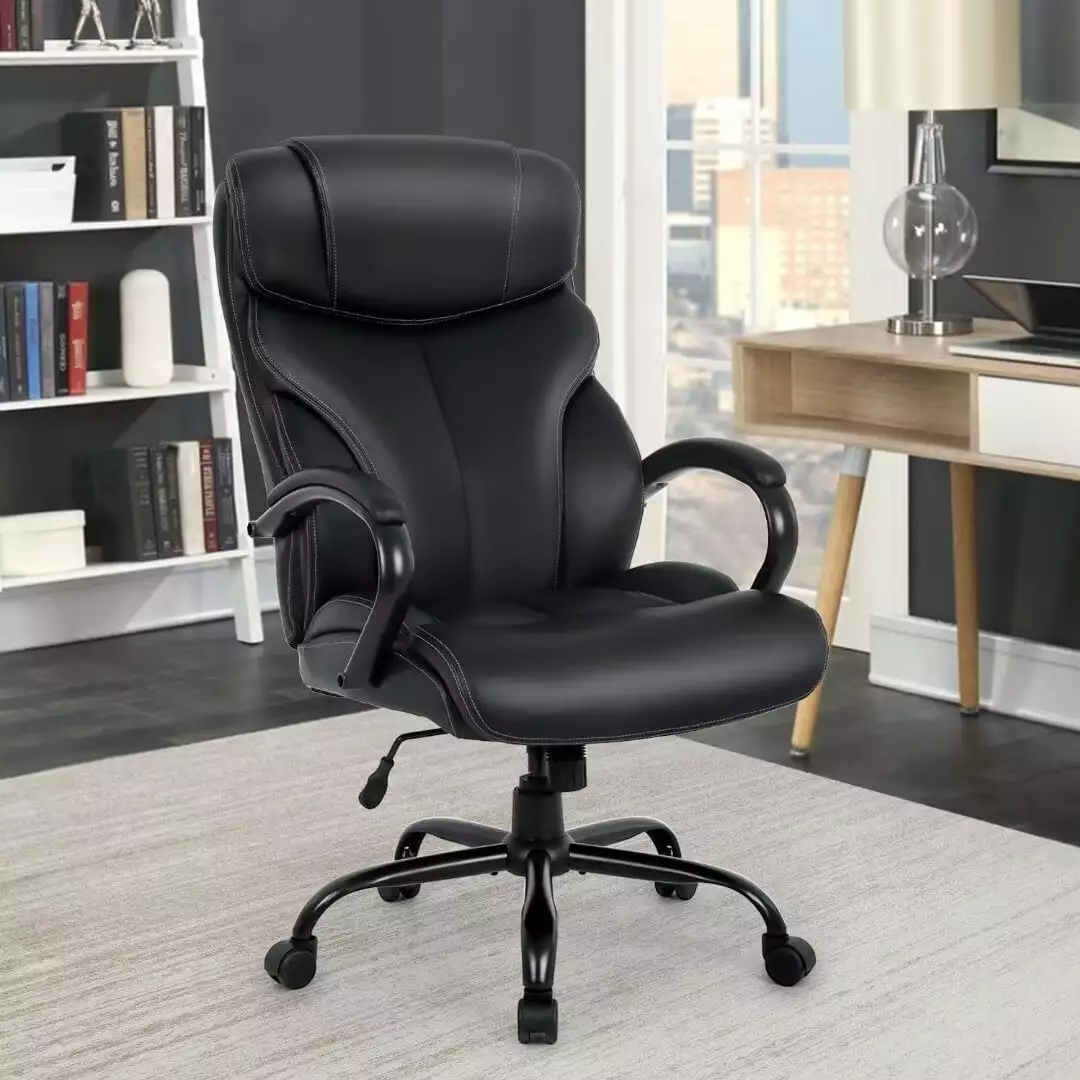 Big and Tall Executive Office Chair PU Leather Ergonomic Computer Desk Chair Armrests Lumbar Support 500 lbs Capacity Blac...