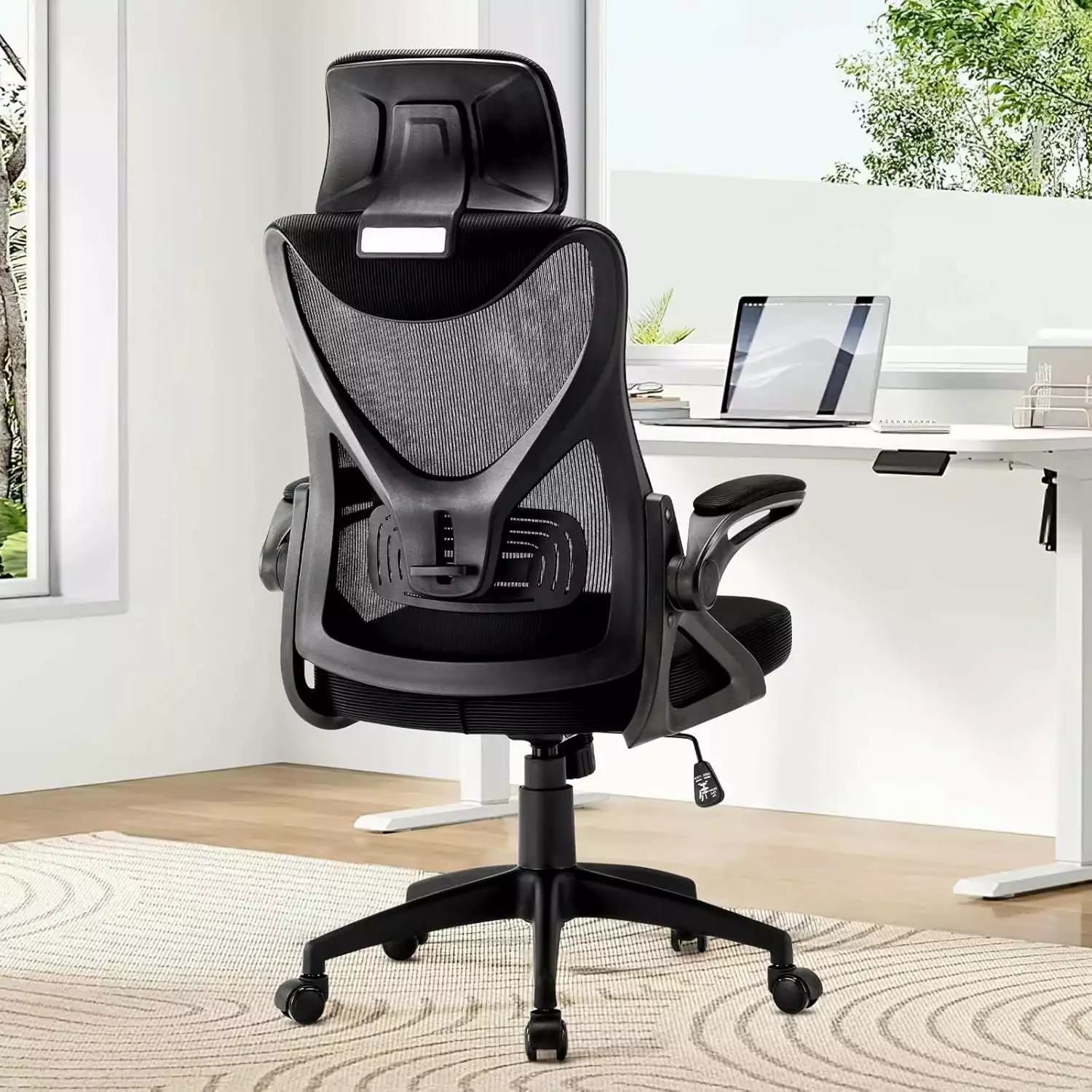 Big and Tall Ergonomic Mesh Office Chair Adjustable Lumbar Support and Flip-up Armrests Black ZJ