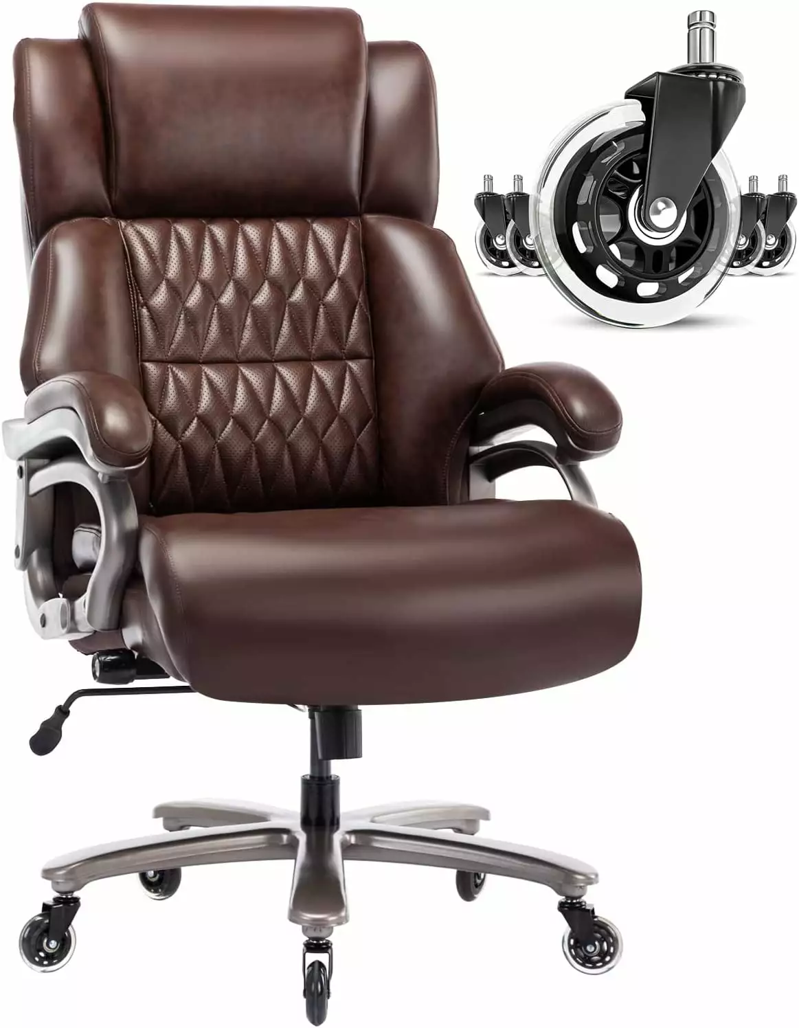Big and Tall 400lbs Office Chair Adjustable Lumbar Support Quiet Rubber Wheels Heavy Duty Metal Base High Back Large Execu...