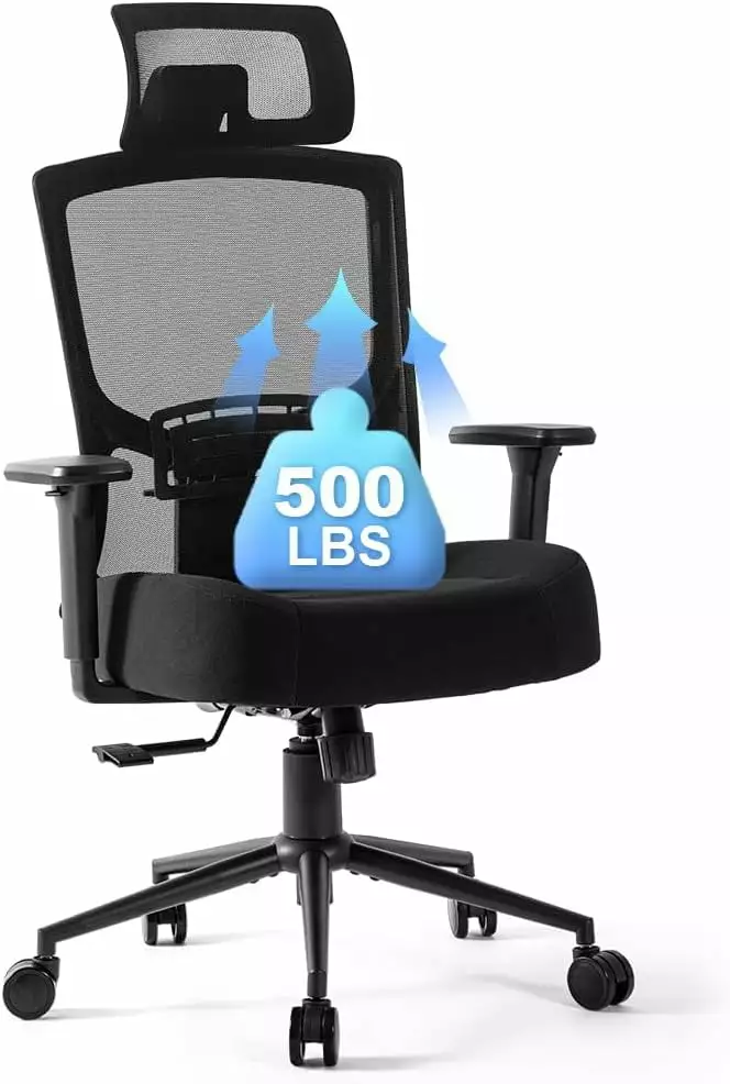 Big and Tall Office Chair Heavy Duty 500lbs Swivel Chair Adjustable Headrest 3D Armrests Metal Base Ergonomic Executive Ch...