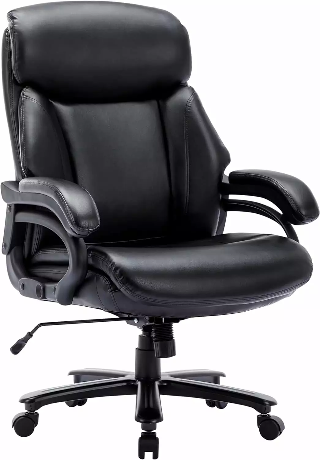 Big & Tall Office Chair 400lb High Back Executive Desk Computer Chair PU Leather Heavy Duty Adjustable Tilt Tension Black WRP