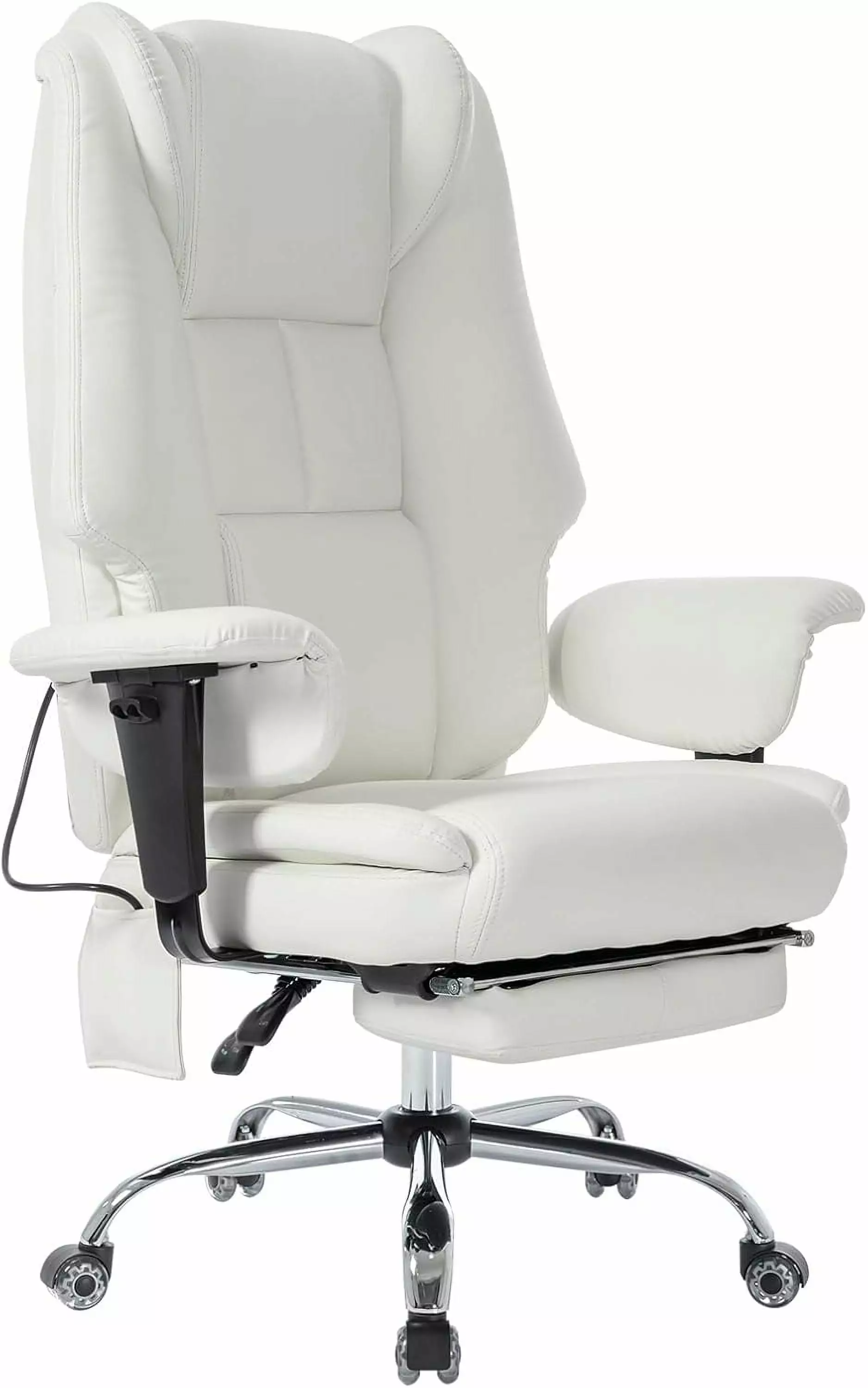 Big and Tall Office Chair 400LBS PU Leather High Back Ergonomic Chair Footrest Executive Chair Back Pain Relief White WRP