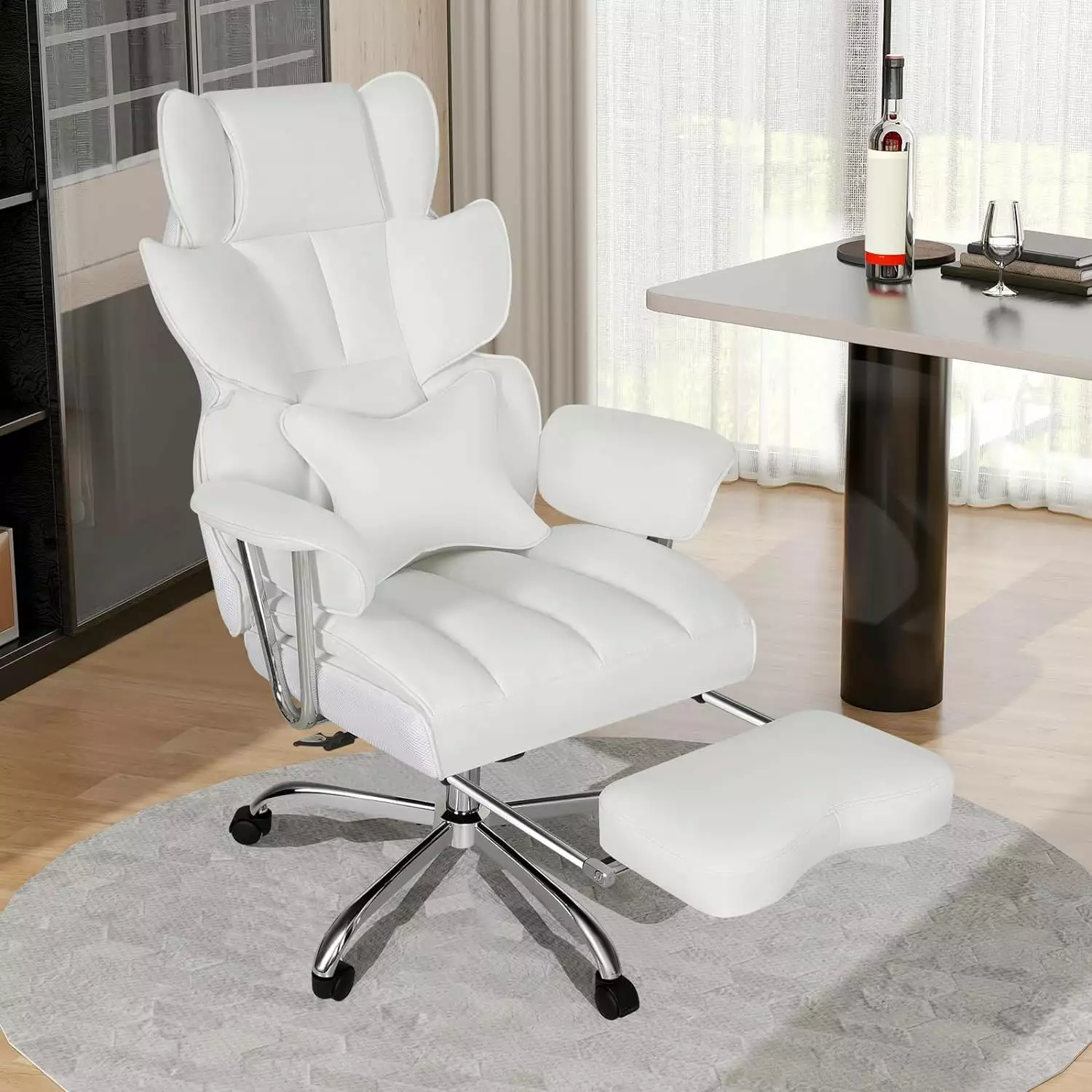 Big and Tall Office Chair 400lbs PU Leather Computer Chair Footrest and Lumbar Support Executive Chair Adjustable Height W...